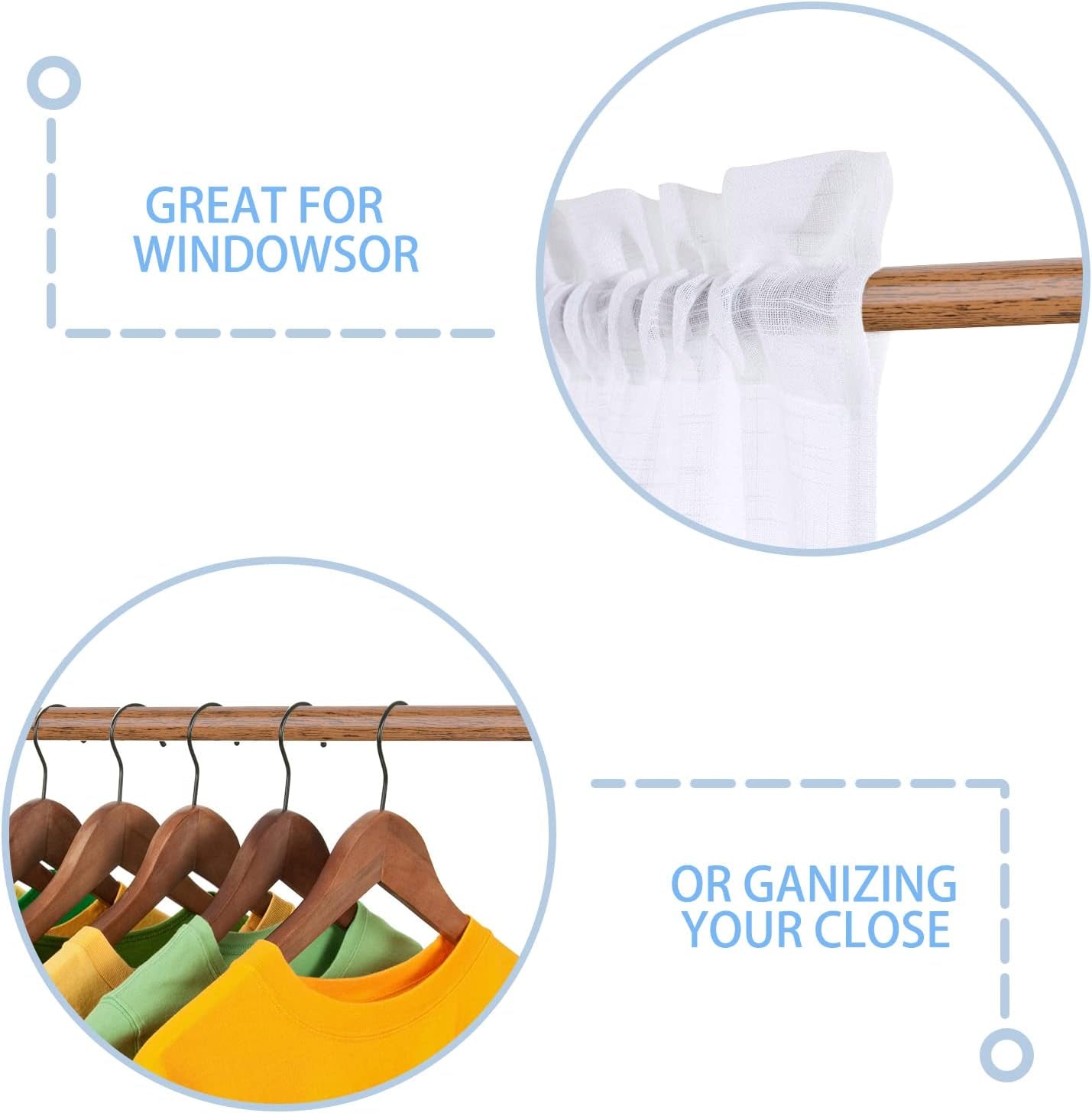 Spring Tension Curtain Rods Short Tension Rod (Wood, 16" to 28"-2Pcs, Optimum Scope of Application 16 to 24 Inch, Can'T Hang Heavy Curtains)