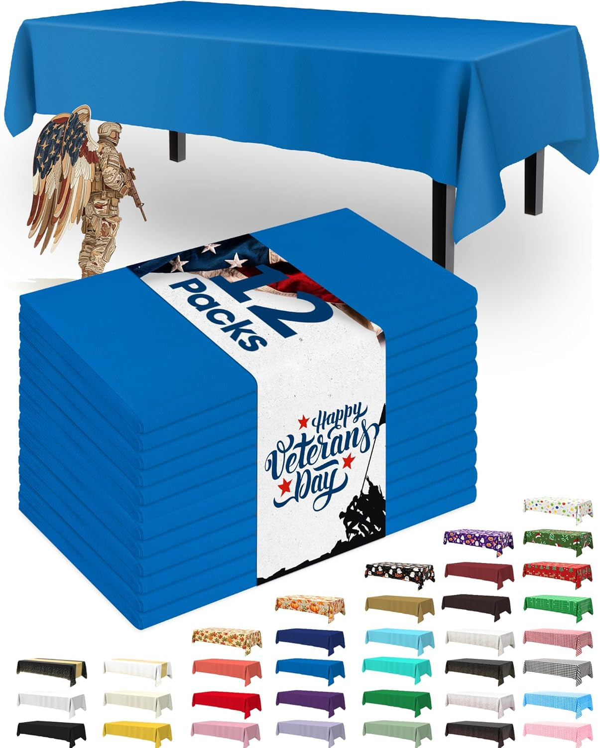 Plastic Table Cloth Disposable 12 Pack, 54 X 108 Inch Table Cloths, Graduation Decorations Class of 2025, Graduation Party Tablecloths, Rectangle, Plastic Cover, Leakproof & Sturdy, Blue