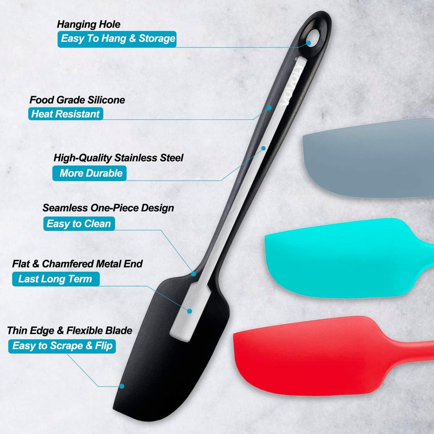 Mini Silicone Spatula - BPA Free Pro-Grade 600ºf Heat-Resistant Non-Stick Small Rubber Jar Spatula - Silicone Kitchen Scraper Utensil Tool for Cooking and Baking, 8.8 IN