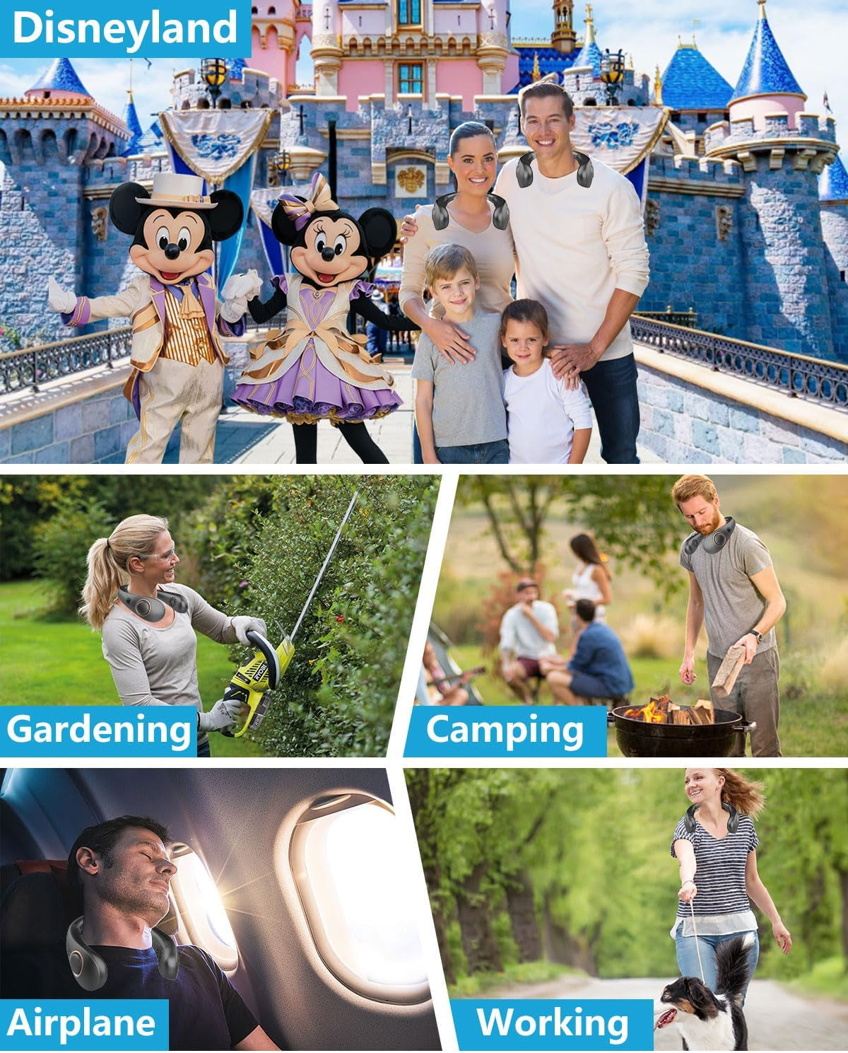 Neck Fan Rechargeable,Portable Neck Fan That Blow Cold Air Battery Operated,Folding Personal Fans Neck Hands Free,Bladeless Cooling Neck Fans Electric Wearable Necklace Fan for Travel Airplane Black