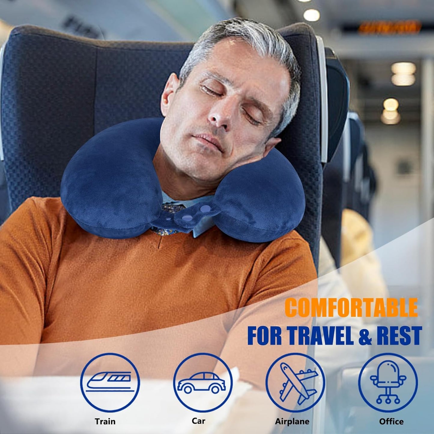 Neck Pillows for Travel-Head Neck Support Travel Pillow for Traveling, Car, Home, Office Adjustable(Navy Blue)