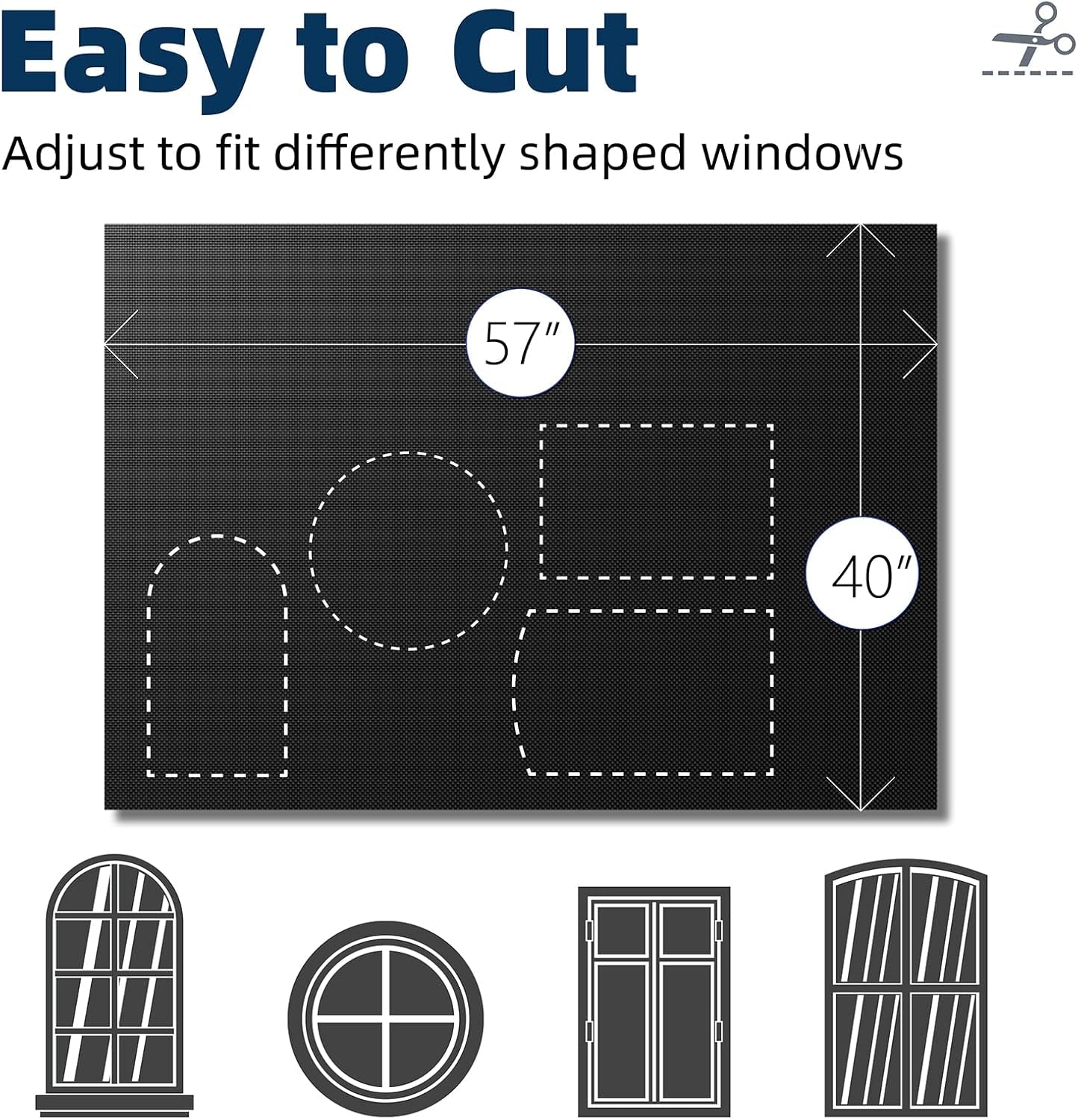 Portable Blackout Curtains 40"×57" Strong Hook and Loop Tape Strips with Adhesive,Blackout Shades That Can Be Cut,100% Blackout Material Window Blinds for Baby Nursery or Travel Use-Black