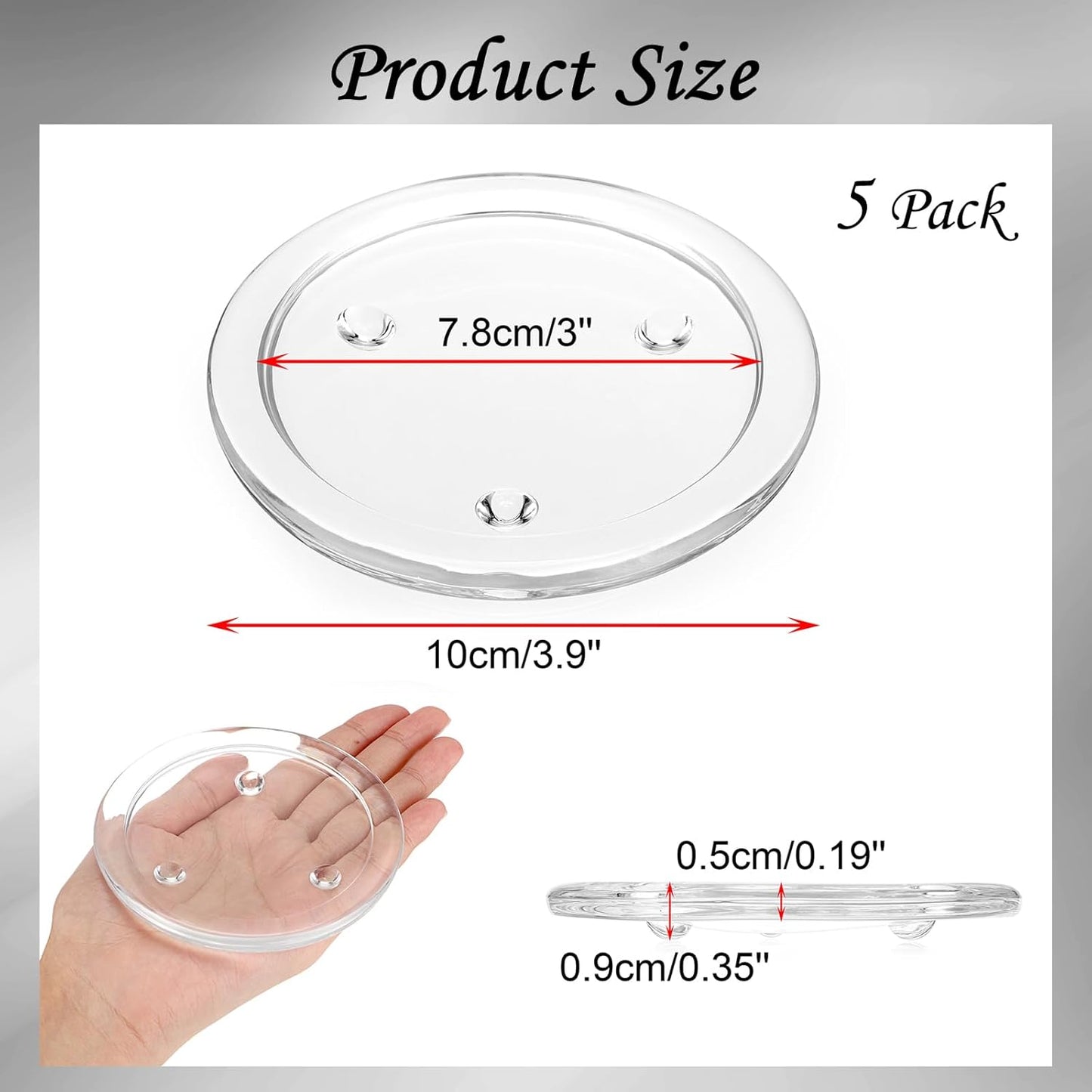 Set of 5 Modern Clear Glass Coasters - Round Crystal Drink Coasters for Office, Kitchen, Bar, Dining Room, Living Room, and Patio Decor