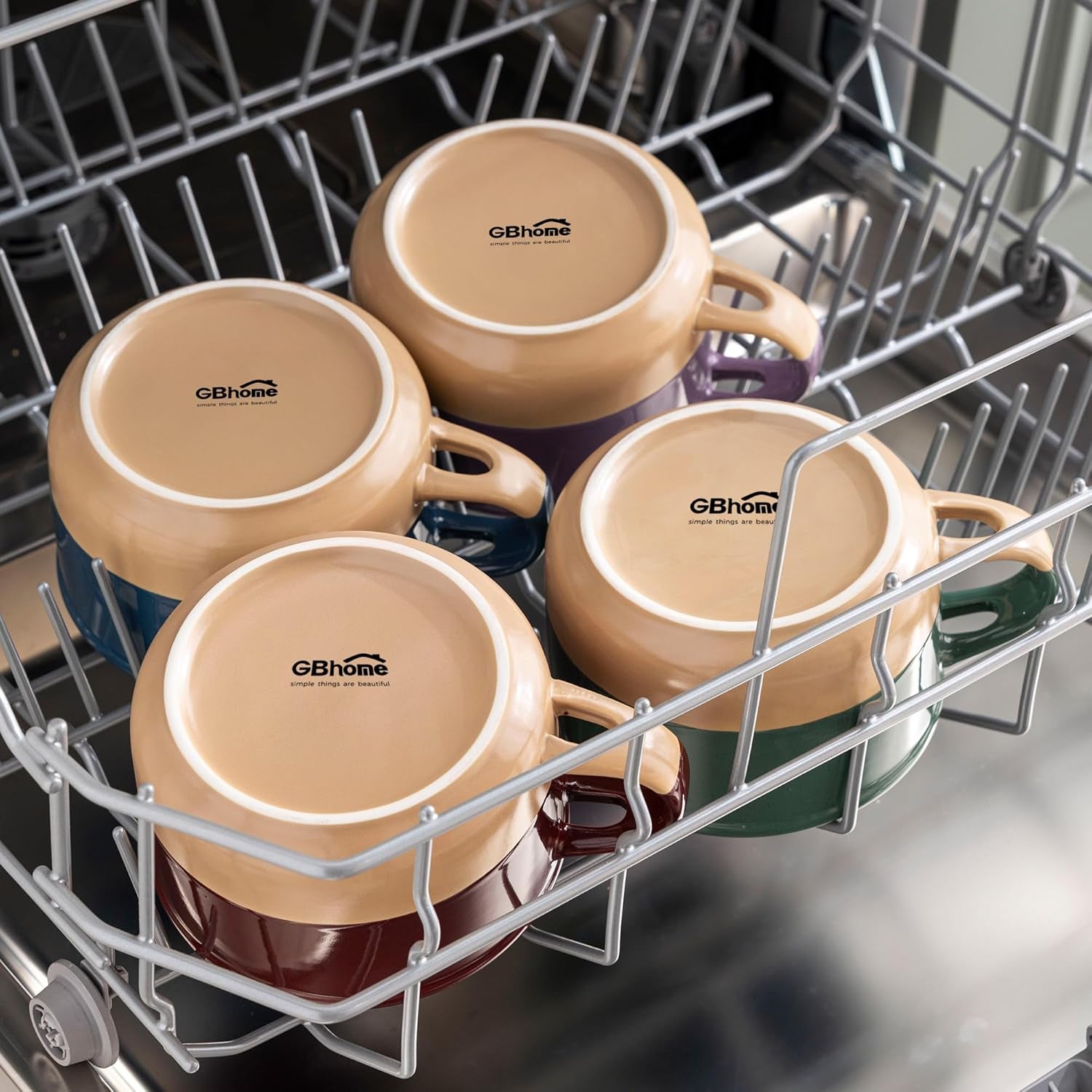 Professional Ceramic Soup Mugs Set of 4 with Handles and Lids, 24 OZ Capacity, Terracotta Underside, Includes Spoons for Soup, Cereal, Salad, Noodles, Ramen, Microwave and Dishwasher Safe, Multicolor