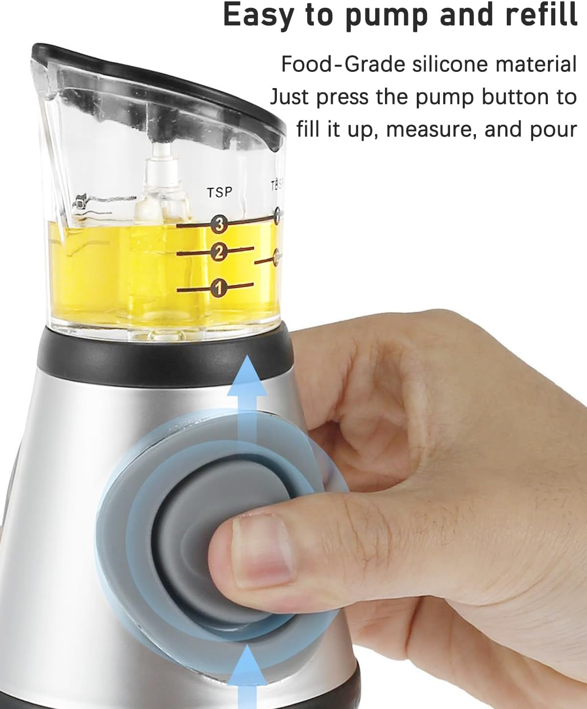 Oil Dispenser Bottle, 17Oz Olive Oil Dispenser Oil Sprayer, Clear Glass Refillable Oil and Vinegar Dispenser Bottle with Measuring Scale Pump for Kitchen, Cooking, Salads, Baking Frying