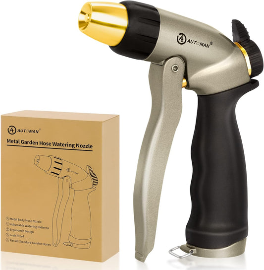 Garden Hose Nozzle - 100% Metal High Pressure Spray Nozzle, Adjustable Spray Patterns, Labor-Saving, Heavy Duty for Garden Watering, Car Washing, Window Cleaning, Pets Showering
