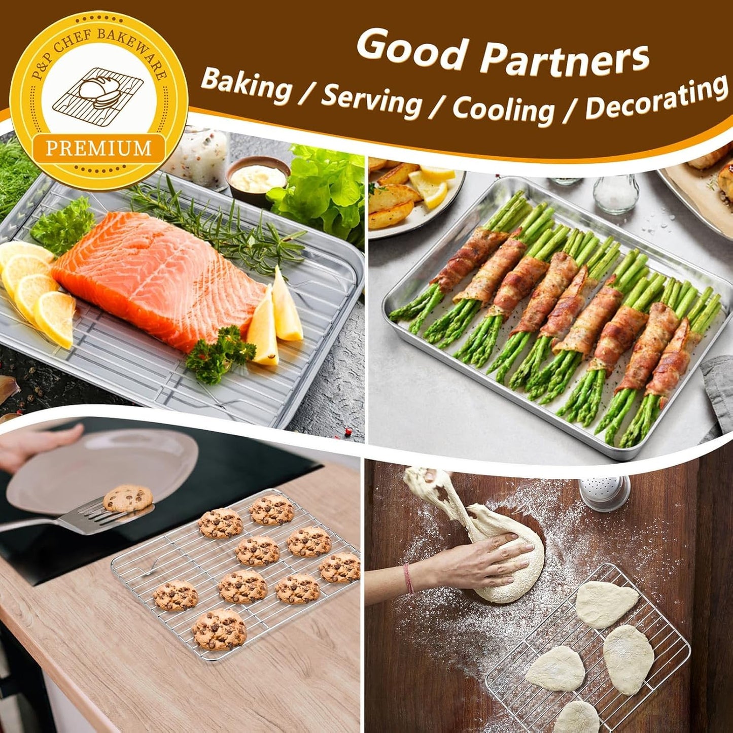 10.4 + 9 Inch Toaster Oven Pans with Racks, 4 Pieces Stainless Steel Oven Tray Baking Pan Sheet and Cooling Rack for Oven Cooking Roasting, Non Toxic & Dishwasher Safe