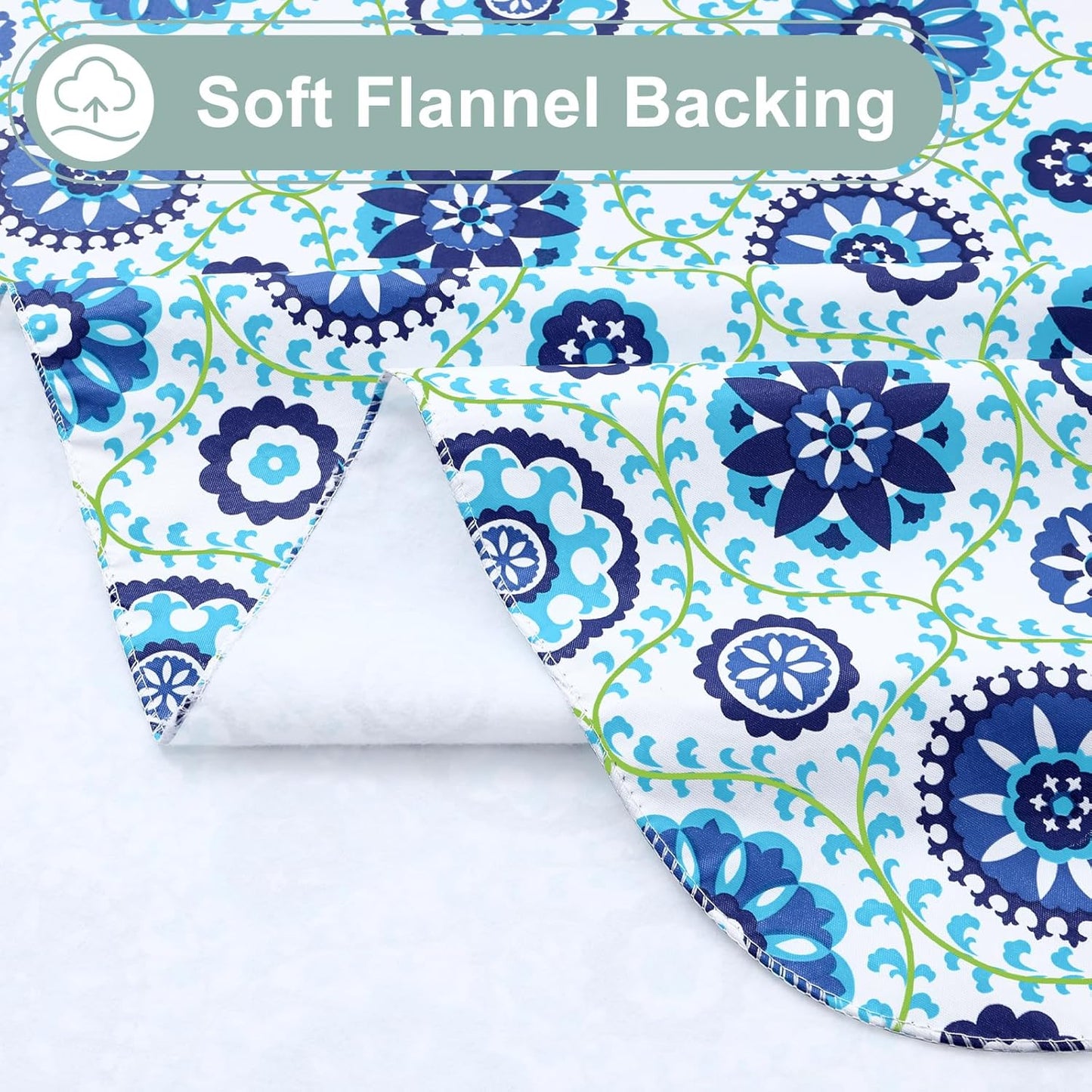 Rectangle Waterproof Vinyl Table Cloth, Wipeable Tablecloth with Flannel Backing, Plastic Table Cover for Dinner, Picnic, Indoor and Outdoor (Navy Mandala, 60" X 84")