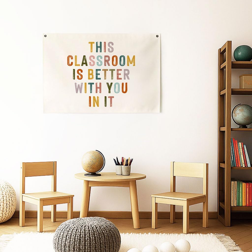 This Classroom Is Better with You in It Cavas Banner, Classroom Tapestry, Welcome Classroom Cavas Flag, Back to School Decor, Positive Classroom Sign, Kids Affirmation Hanging Banners (20X28Inch)