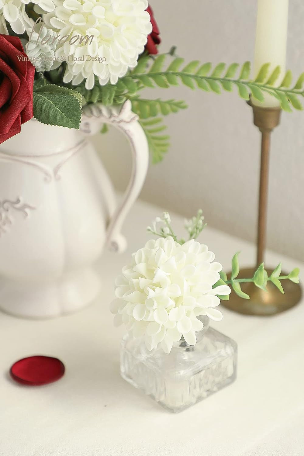 25-Piece Ivory Foam Artificial Dahlia Flowers - Realistic Fake Roses with Stems for DIY Wedding Bouquets, Bridal Shower Centerpieces, Floral Arrangements, and Home Decoration