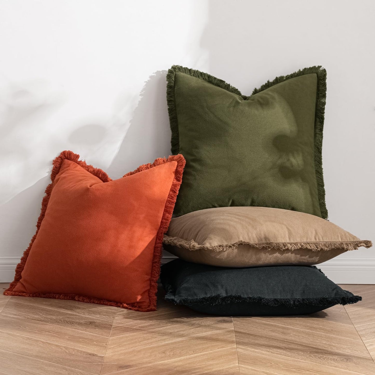 Throw Pillow Covers Fall Boho Farmhouse 18X18 Set of 2 Decorative Burnt Orange Couch with Fringe Chic Cotton Pillowcases Home Decor Accents for Cushion Soft Bed Living Room
