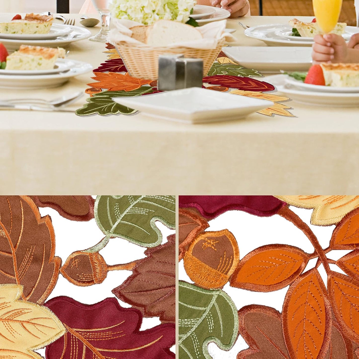 Thanksgiving Runner, Fall Leaf Table Runner for Autumn Home Decorations, Fall Table Centerpieces, Embroidered Cutwork Farmhouse Harvestmaple Leaf Runner, 13 Inch X 36 Inch