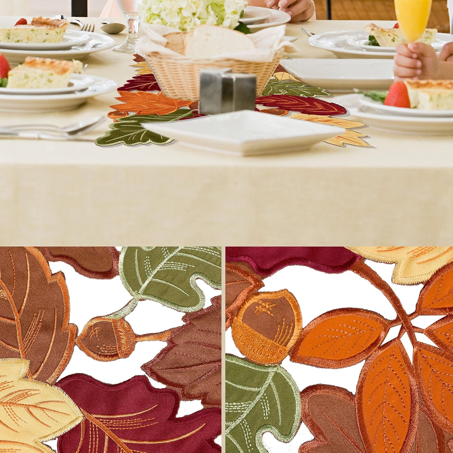 Thanksgiving Runner, Fall Leaf Table Runner for Autumn Home Decorations, Fall Table Centerpieces, Embroidered Cutwork Farmhouse Harvestmaple Leaf Runner, 13 Inch X 36 Inch