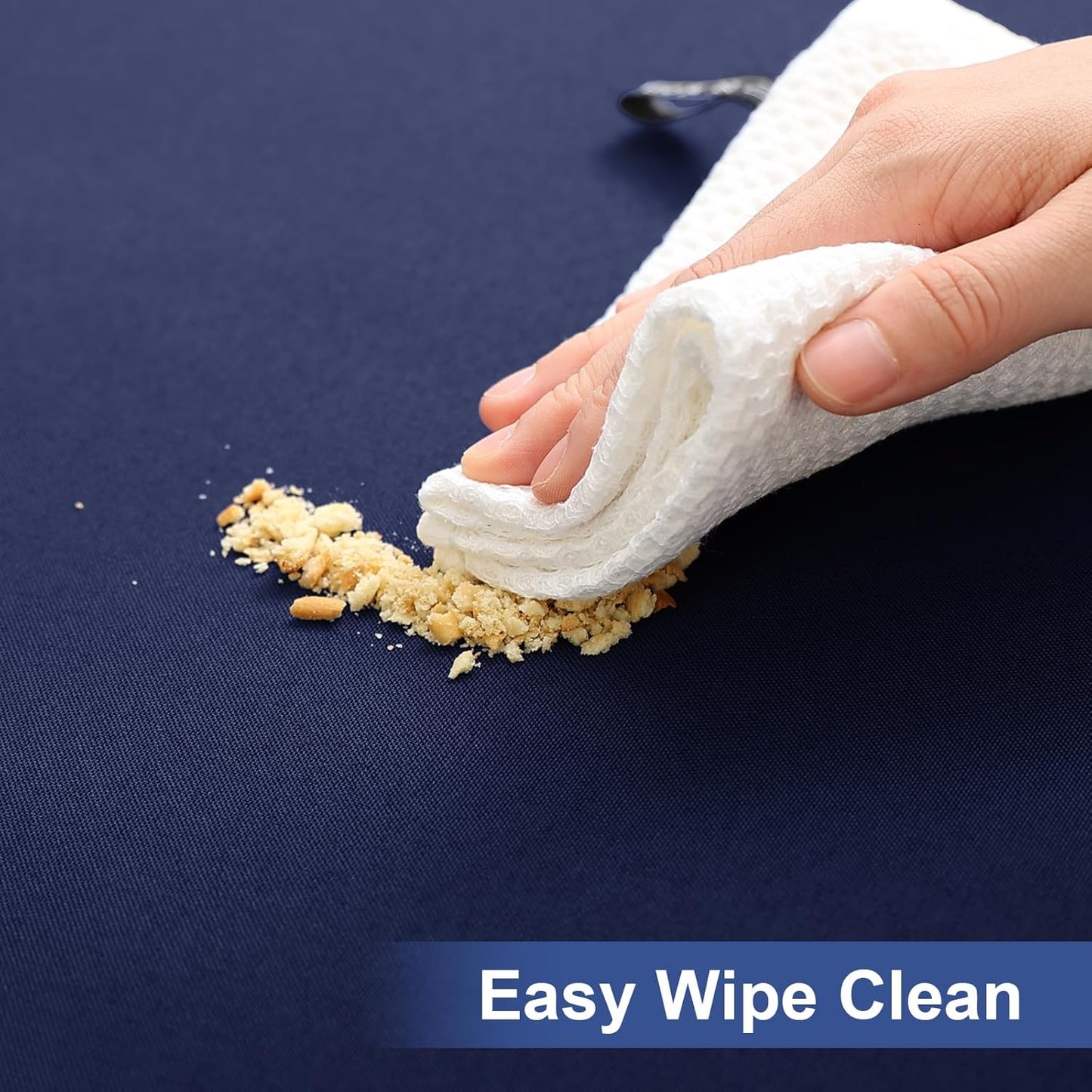 Rectangle Table Cloth Cover, Waterproof Polyester Elastic Fitted Tablecloth, Fits for 6 Foot Folding Tables, Washable Table Protector for Picnic, Camping, Outdoor (Navy Blue, 30" X 72")