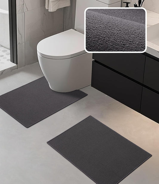 2-Piece Ultra Thin Bathroom Rug Set, Absorbent Quick-Dry Non-Slip Floor Mats for Under Door Use, Machine Washable (Dark Grey)