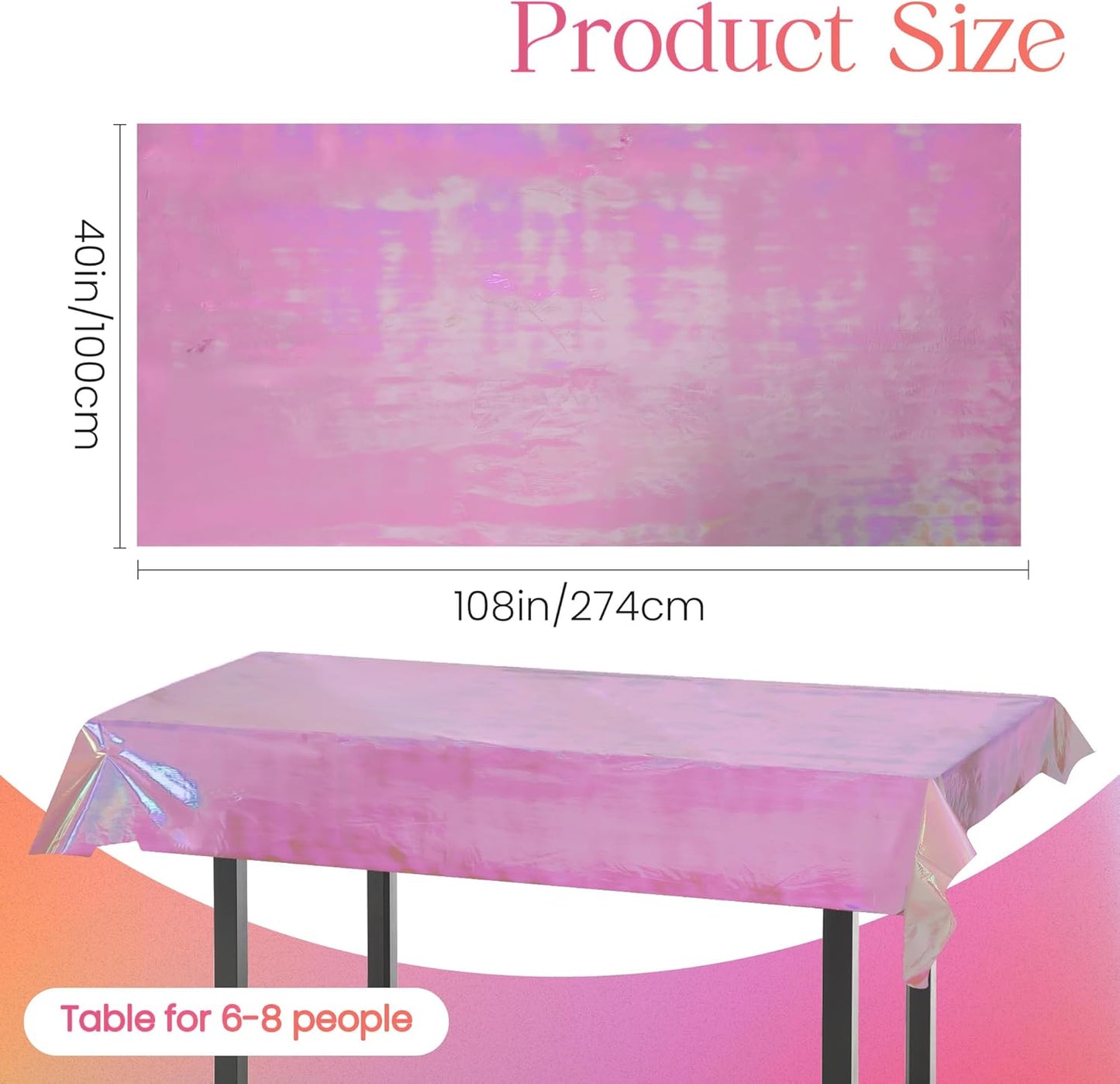 Set of 2 Pink Iridescent Disposable Tablecloths - 40 x 108 Inches Shiny Holographic Covers for Party, Wedding, and Banquet Decorations
