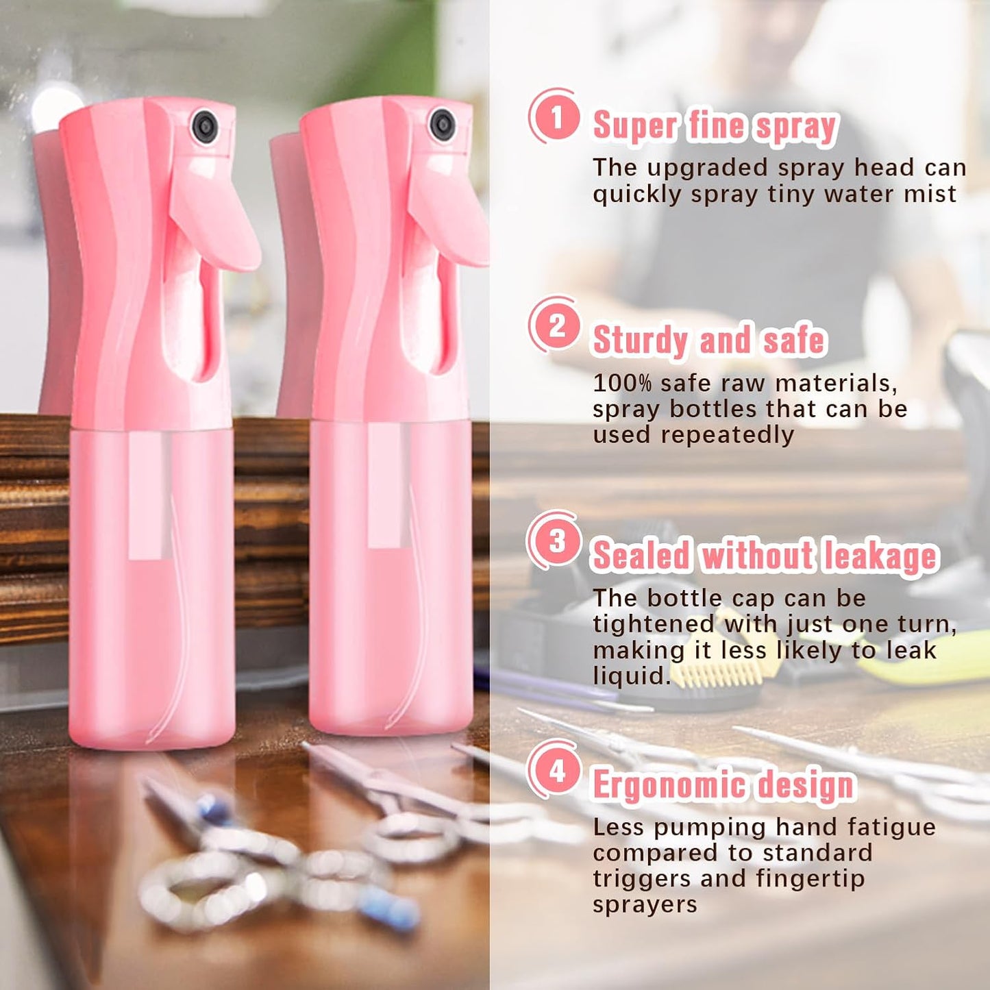Spray Bottles, Spray Water Bottle Fine Mist Refillable, Continuous Spray Bottle for Hair, Skin Care, Planting, Showering Pets, Travel, Cleaning & Home (Pink)