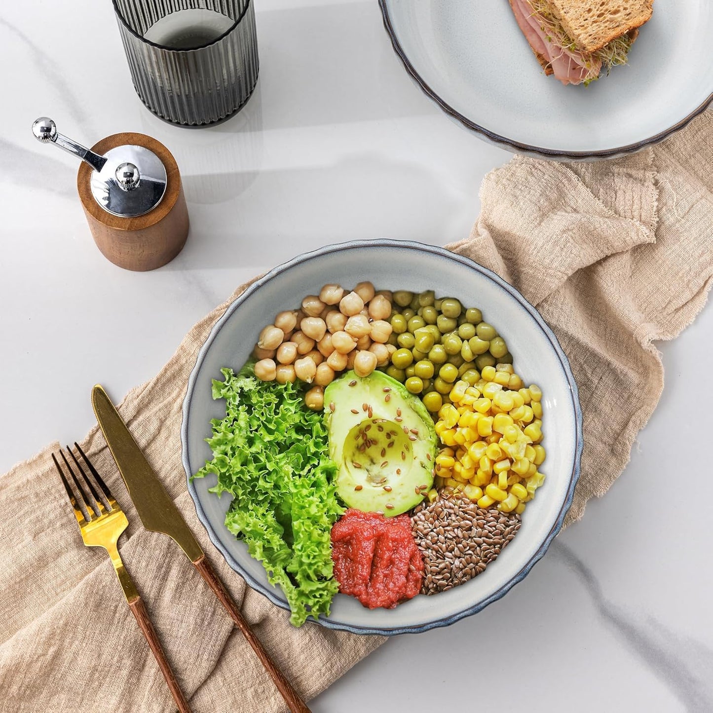 Set of 4 Large 8.5'' Stoneware Pasta and Salad Bowls, 38 Ounce Capacity, Textured Ceramic Serving Bowls for Pasta, Fruit, Stews, and Noodles - Ideal Housewarming Gift