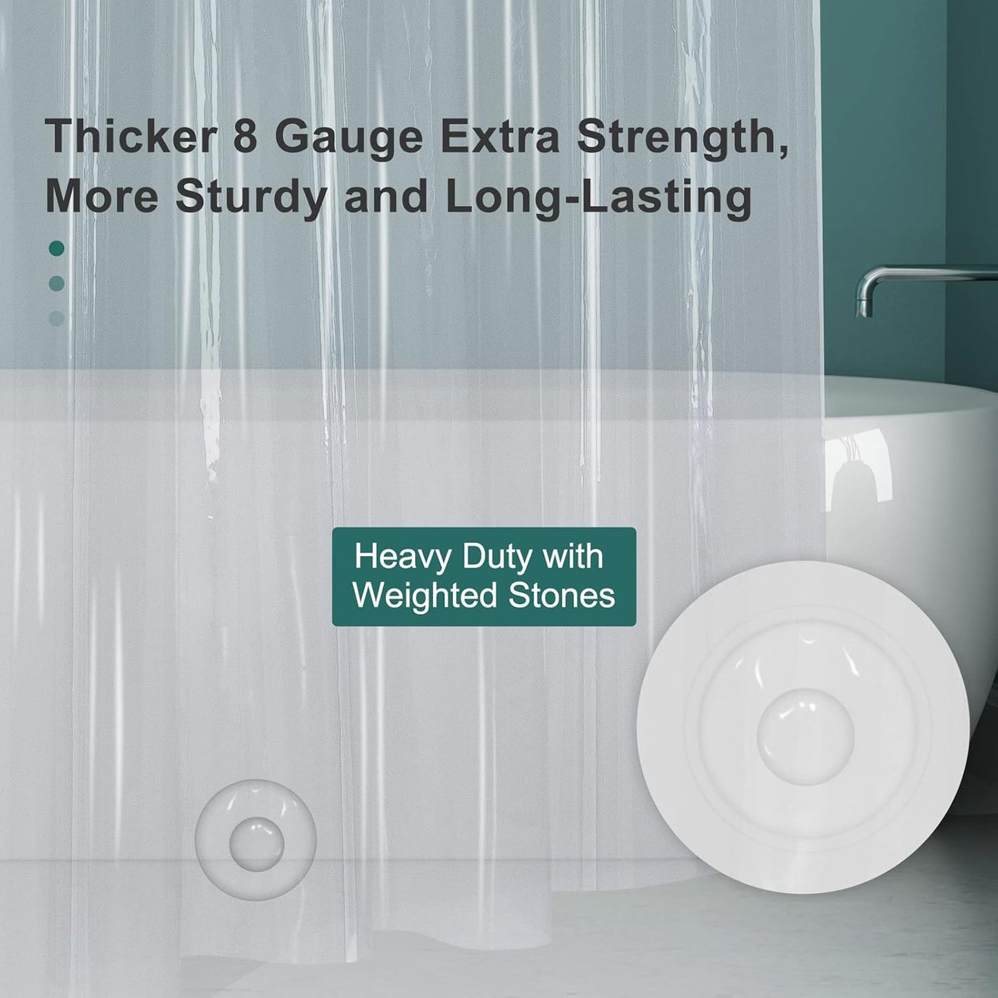 Set of Plastic Shower Curtain Liner and Stainless Steel Shower Curtain Hooks Rings