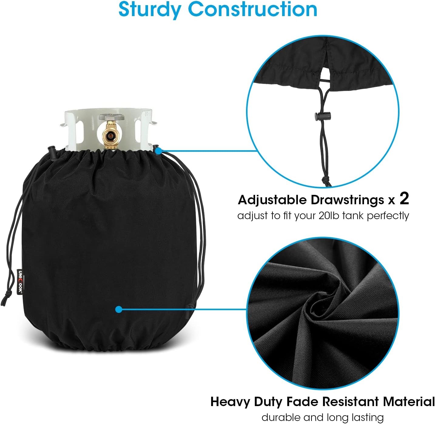 Propane Tank Cover 20Lb, Outdoor Heavy Duty Waterproof Gas Tank Cylinder Cover with Adjustable Drawstrings, Dress up Your Gas Grill, Fits Standard 20Lb Cylinder, Black