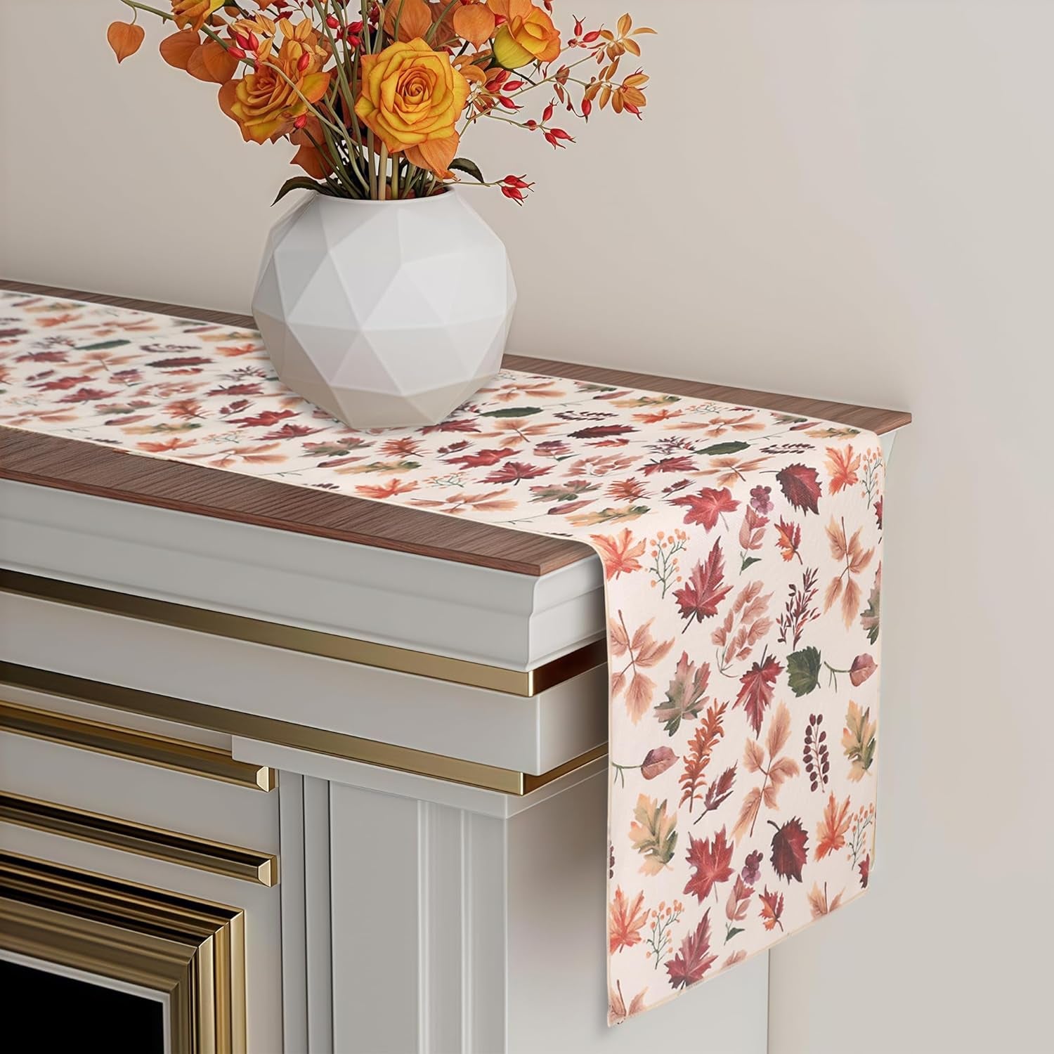 Fall Table Runner for Kitchen Dining Table, Thanksgiving Autumn Printed Harvest Pumpkins Maple Leaves Textured Fabric Halloween Holiday Home Decorations, Water-Proof, Washable, 13" W X 36" L