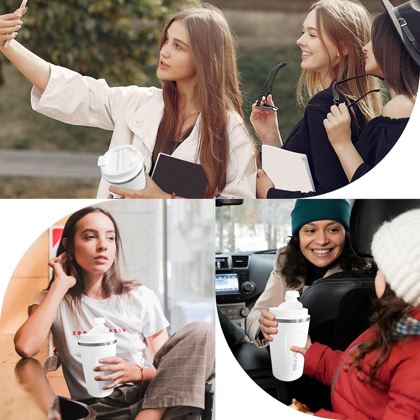 Insulated Travel Coffee Mug, Spill & Leak Proof, Portable to Go Camping Stainless Steel Coffee Tumbler, Reusable Thermal Coffee Cup with Lid for Hot & Cold Drinks (2Nd-Black, 12 OZ)