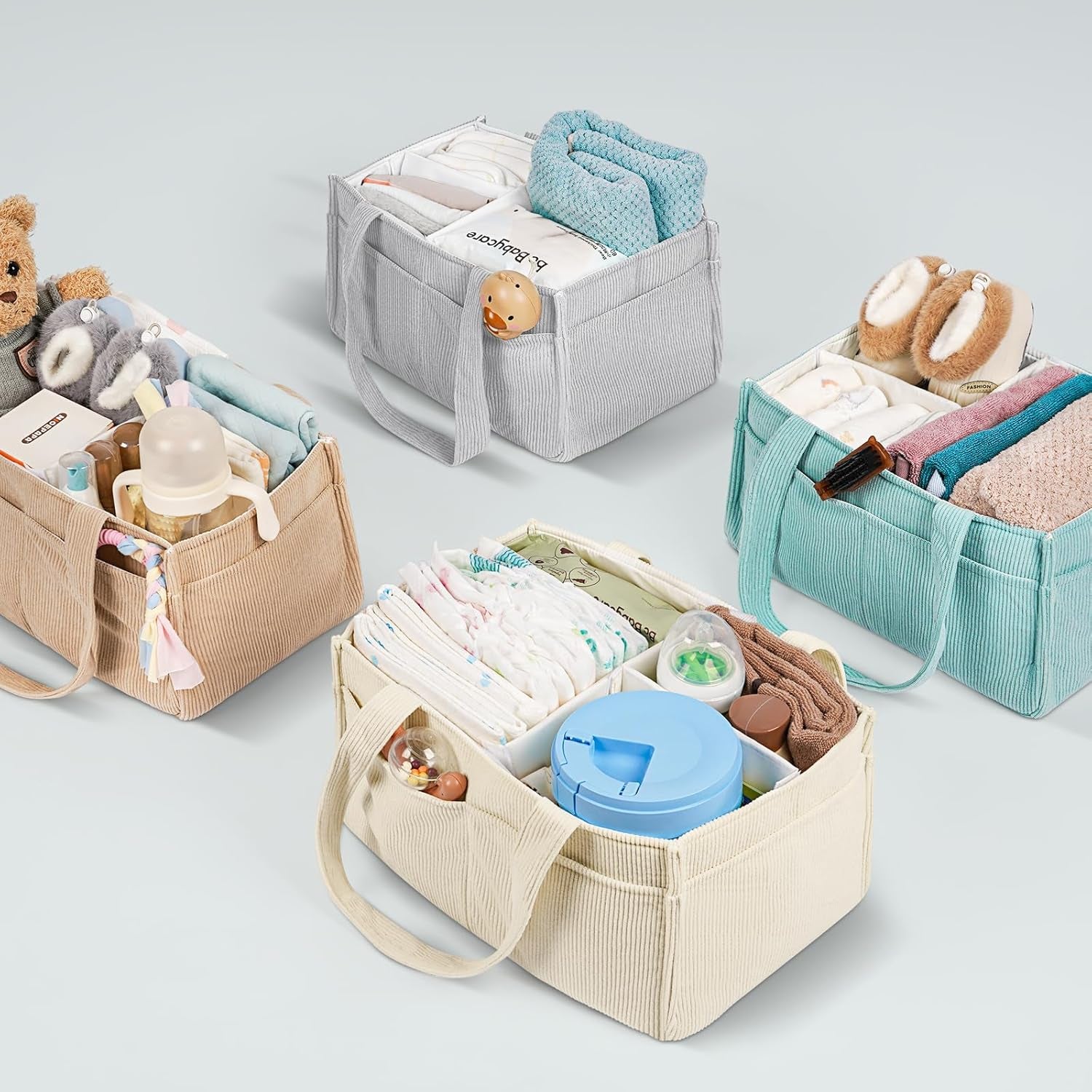 Baby Diaper Caddy Organizer - Portable Nursery Storage Basket for Newborn Essentials, Foldable Diaper Bag Organizer for Baby Shower Gifts and Registry Must-Haves, Car Organizer with Dividers (Brown)
