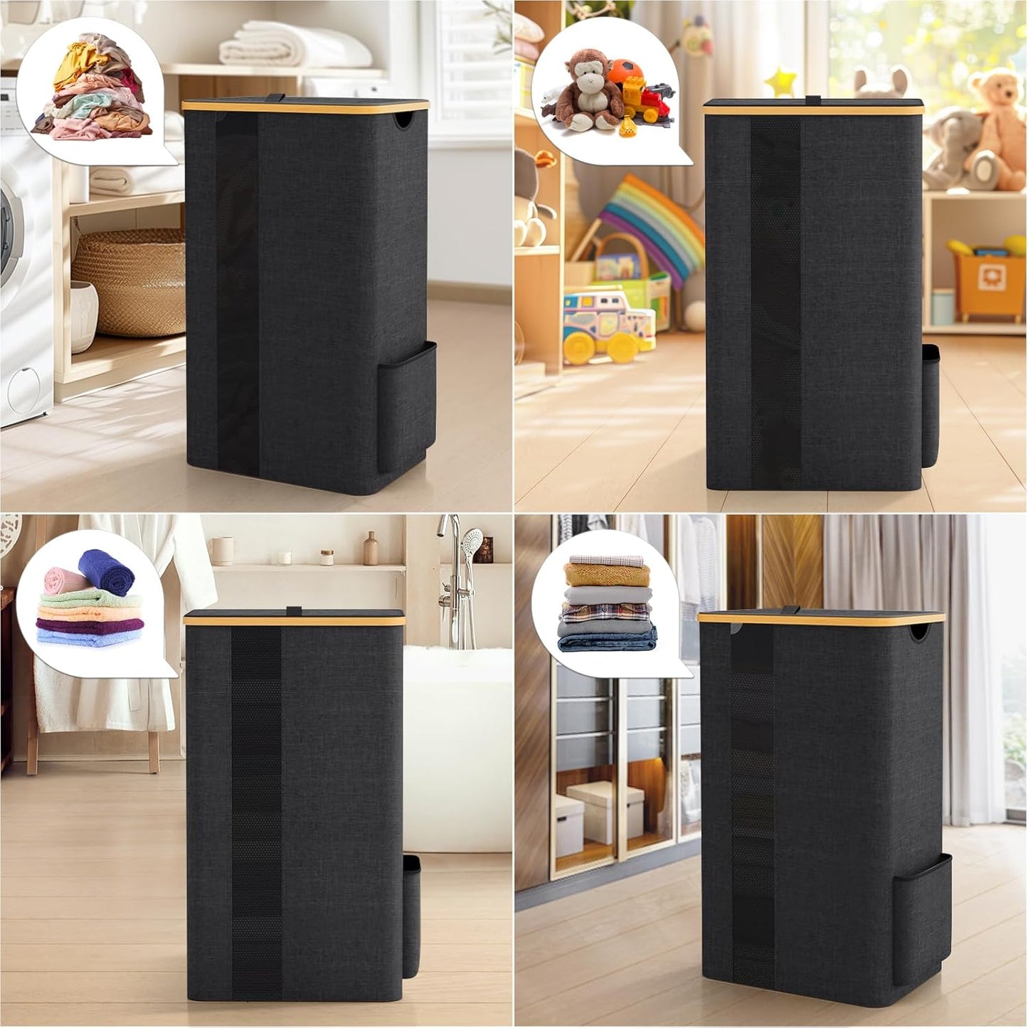 100L Laundry Basket with Lid, Removable Hamper and Handles, Breathable Design for Bedroom, Bathroom, Dorm, and Laundry Room - Dark Grey