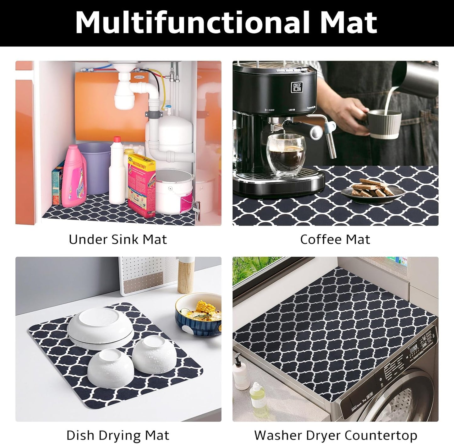 Waterproof under Sink Mat, Absorbent Quick Dry under Sink Mat, Non-Adhesive Slip Resistant Shelf Liner for Kitchen & Bathroom Cabinets (Dark Gray, 24"×24")
