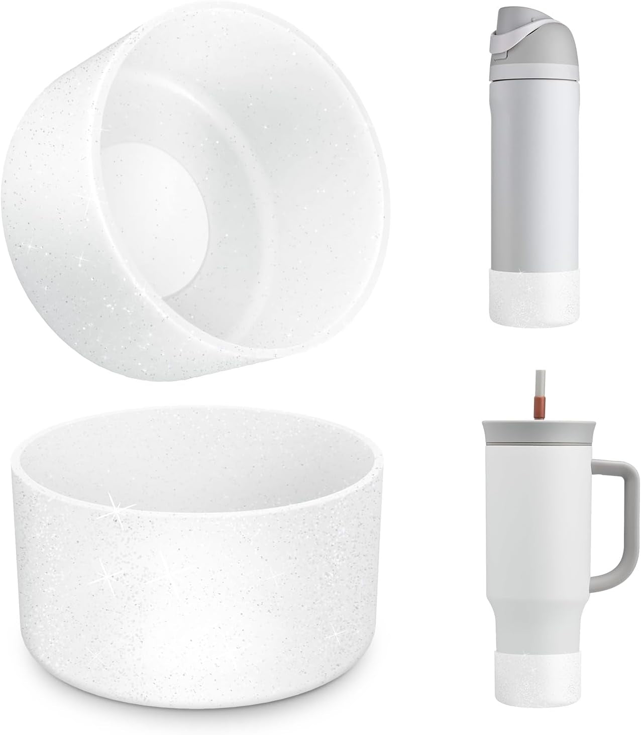 2 PCS Glitter Silicone Boot for Owala Water Bottle, Anti-Slip Protective Sleeve for Freesip/Twist/Flip Stainless Steel Water Bottles Accessories