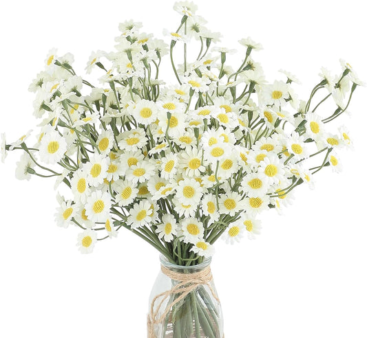 24-Piece Ivory Artificial Silk Daisy Flowers with Stems for DIY Wedding Bouquets and Floral Arrangements - Ideal for Party Decor and Centerpieces (Vase Not Included)