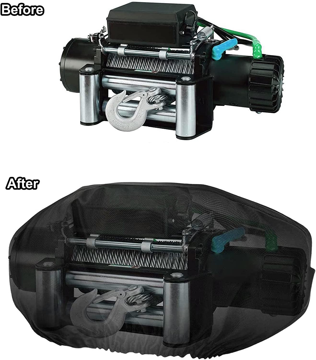 Winch Cover Waterproof Winch Dust Cover Heavy Duty Winch Protection Cover for Electric Winches 8500-17500 Lbs, Black