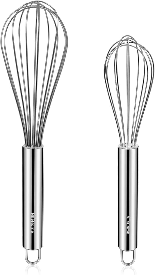 Whisk, Stainless Steel Wisk Set 8" 10" Kitchen Whisk Wisking Tool Kitchen Wisk Wire Whisks for Cooking, Whisking, Blending, Beating, Stirring-…