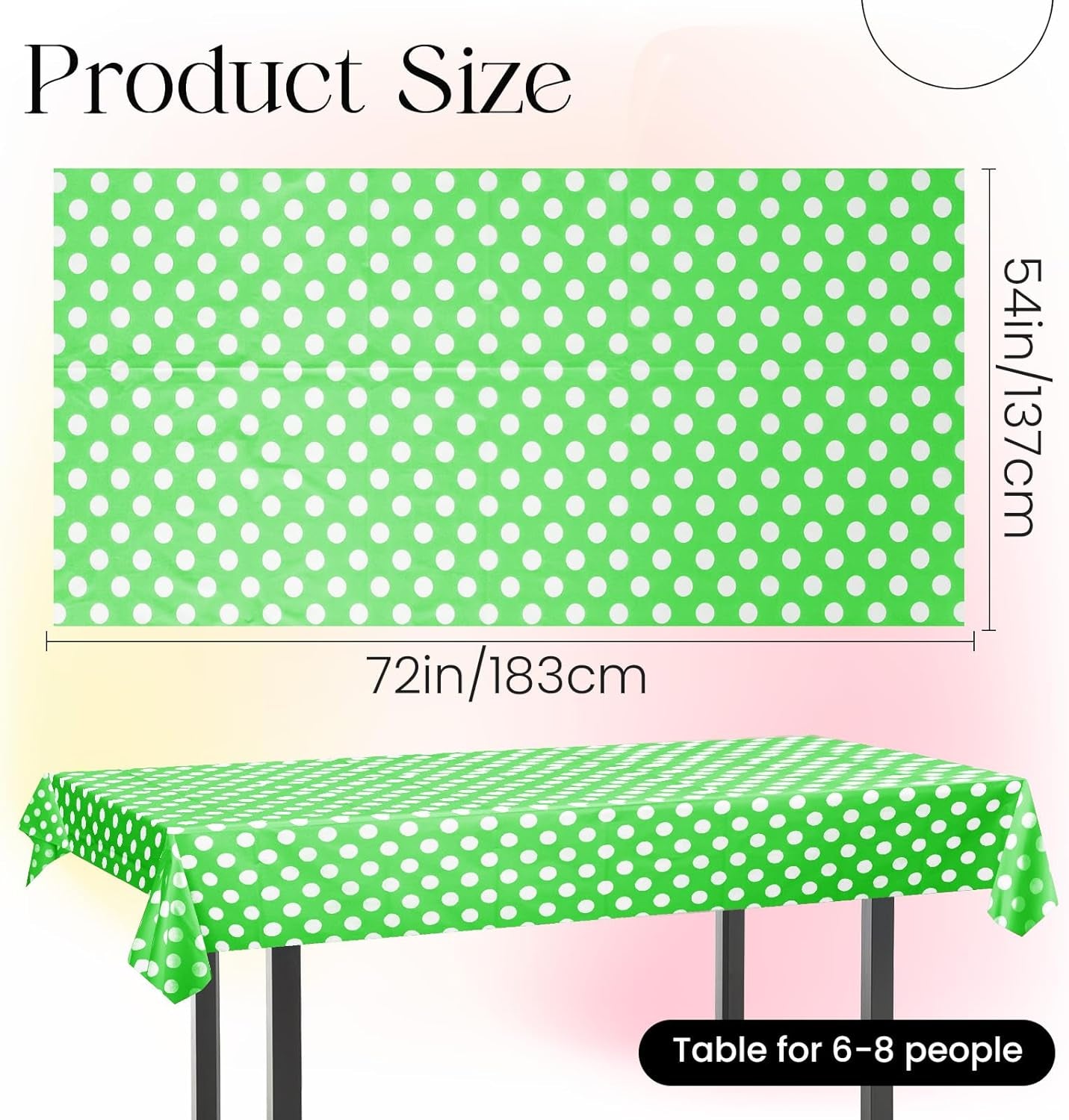 Lime Green Polka Dot Rectangle Tablecloth - 54" x 72" Decorative and Stain-Resistant Table Cover for Dining, Buffet, Weddings, Camping, and Parties