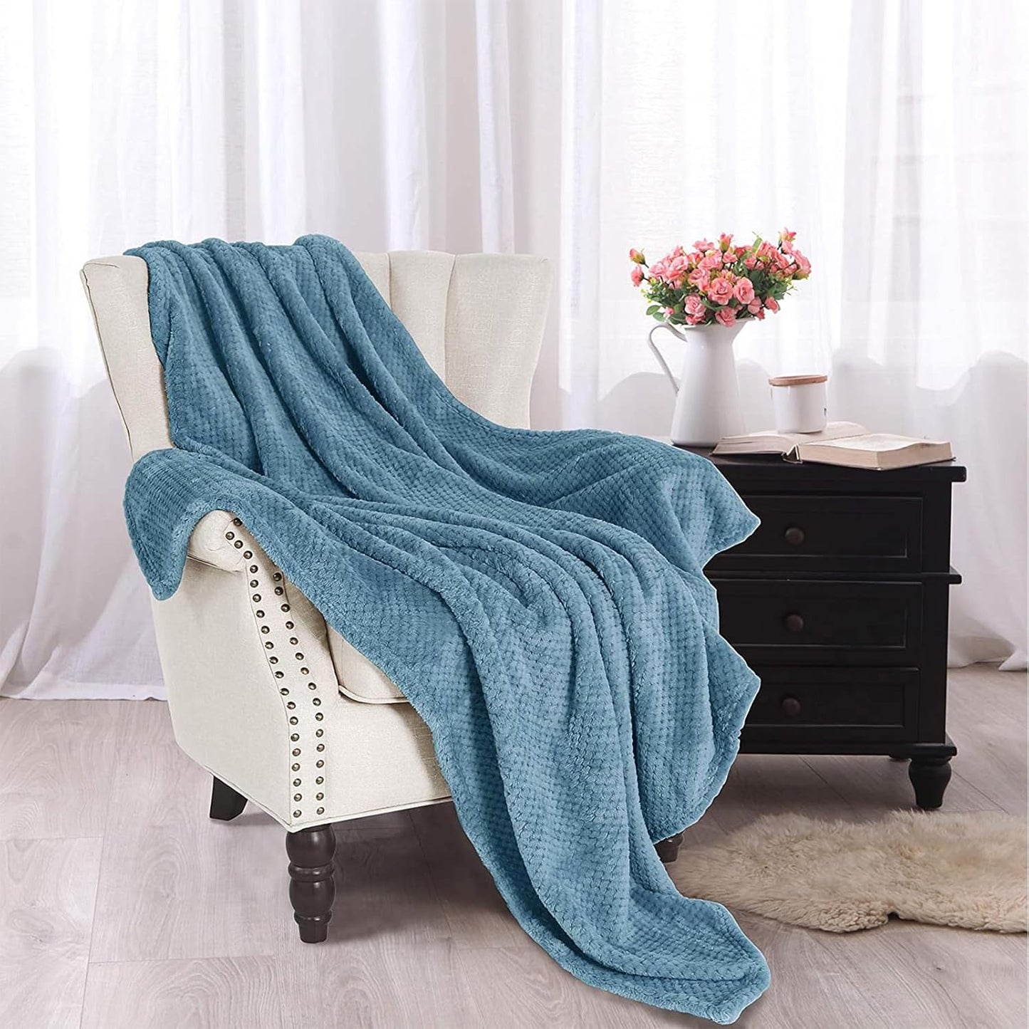 Extra Large Fleece Throw Blanket - Super Soft and Warm Waffle Textured Blanket for Couch, Sofa, and Bed (Slate Blue, 50X70 Inches)