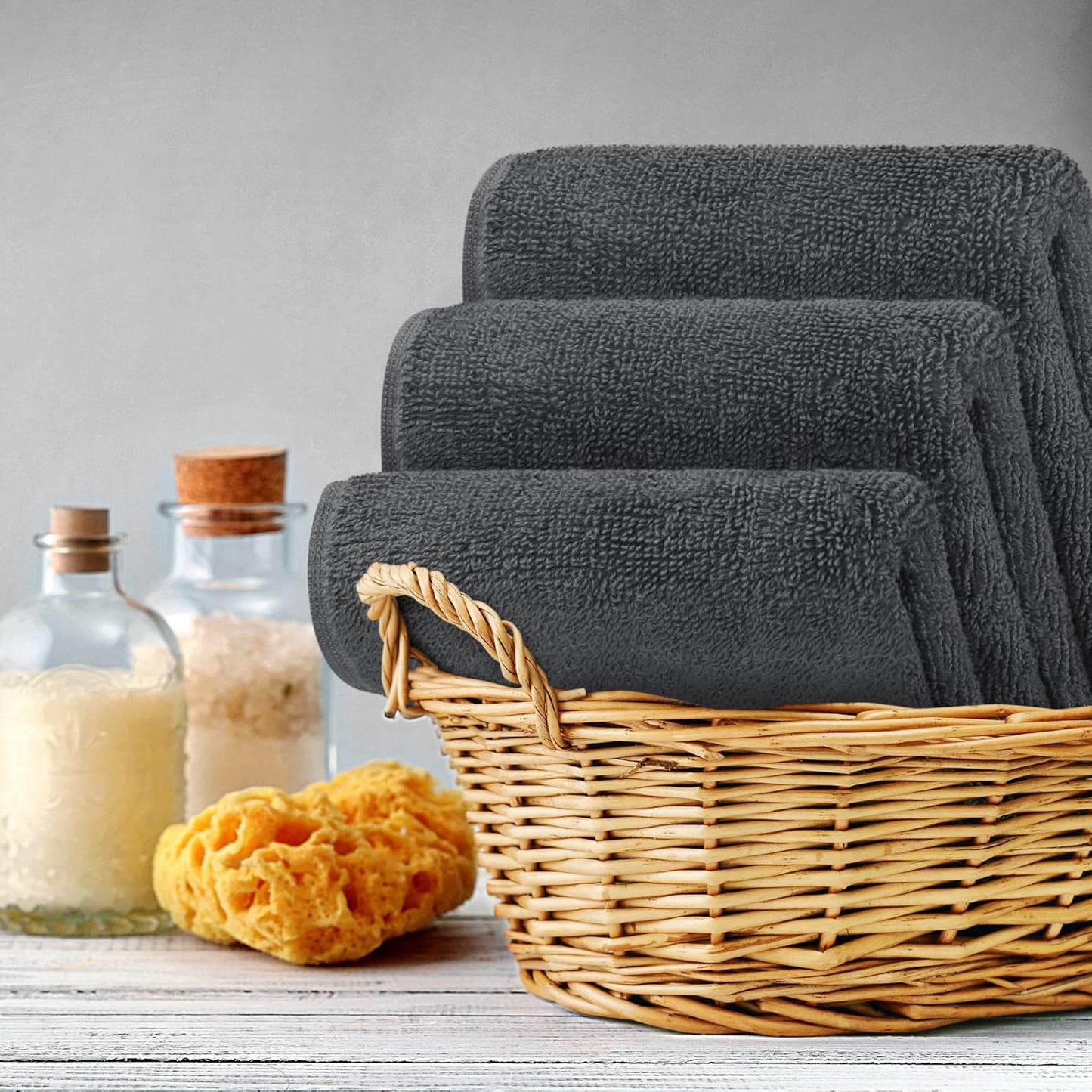 12 Pack Premium Wash Cloths Set, 12 by 12 Inches, 100% Cotton Ring Spun, Highly Absorbent and Soft Feel Washcloths for Bathroom, Spa, Gym, and Face, Grey
