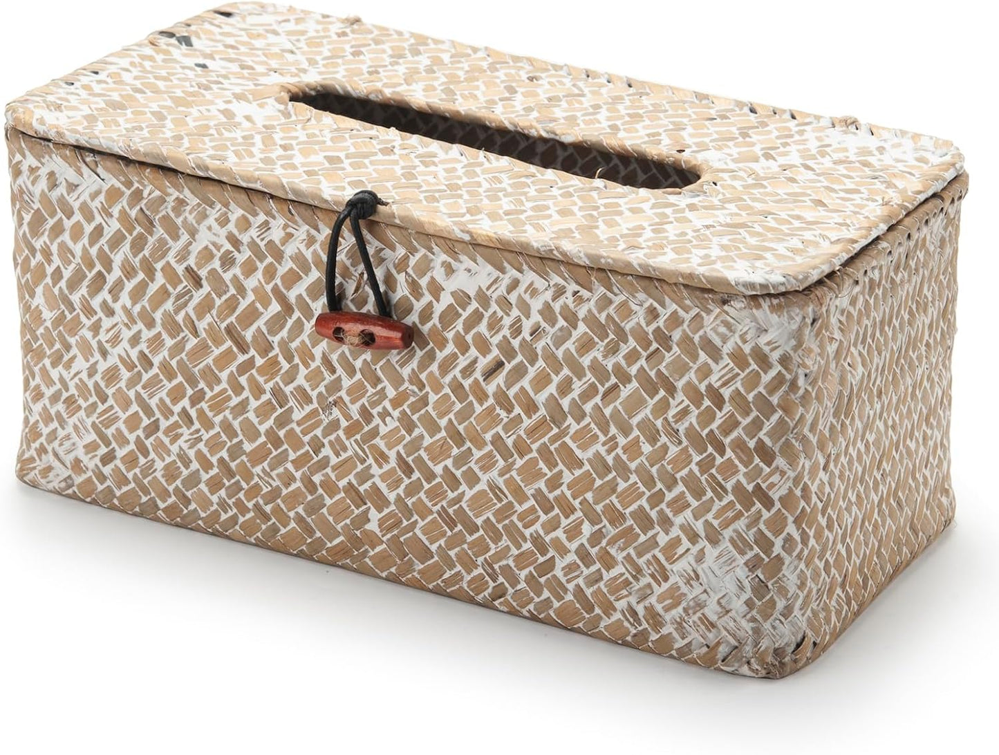 Seagrass Tissue Box Cover Rectangular Woven Napkin Holder Decorative for Bathroom Farmhouse (Whitewash, 10 X 5.5 X 4.2 Inch)
