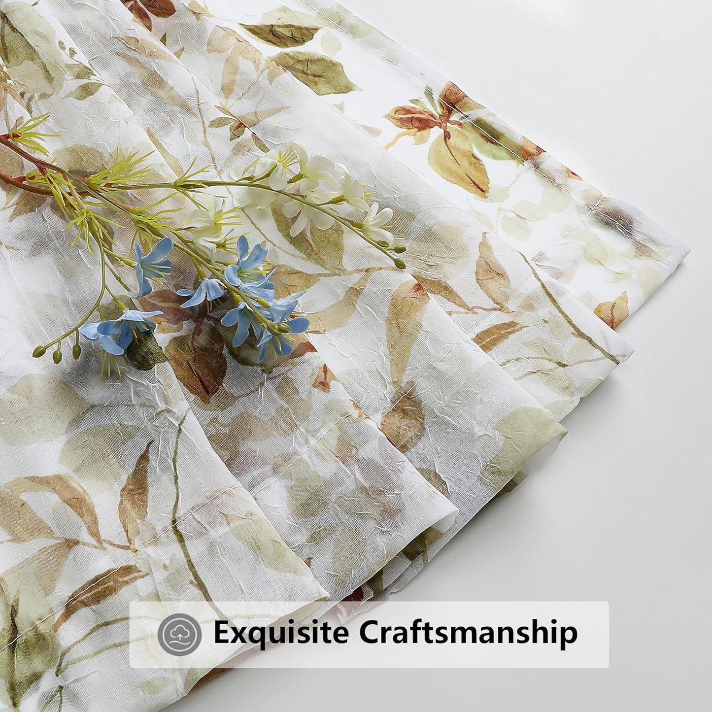 Crushed Sheer Curtains Tiers 36 Inch Length 2 Panels, Printed Design Small Half Curtains Kitchen Tiers Bathroom Cafe Bedroom Living Room, Light Filtering Curtain, 42"X36"