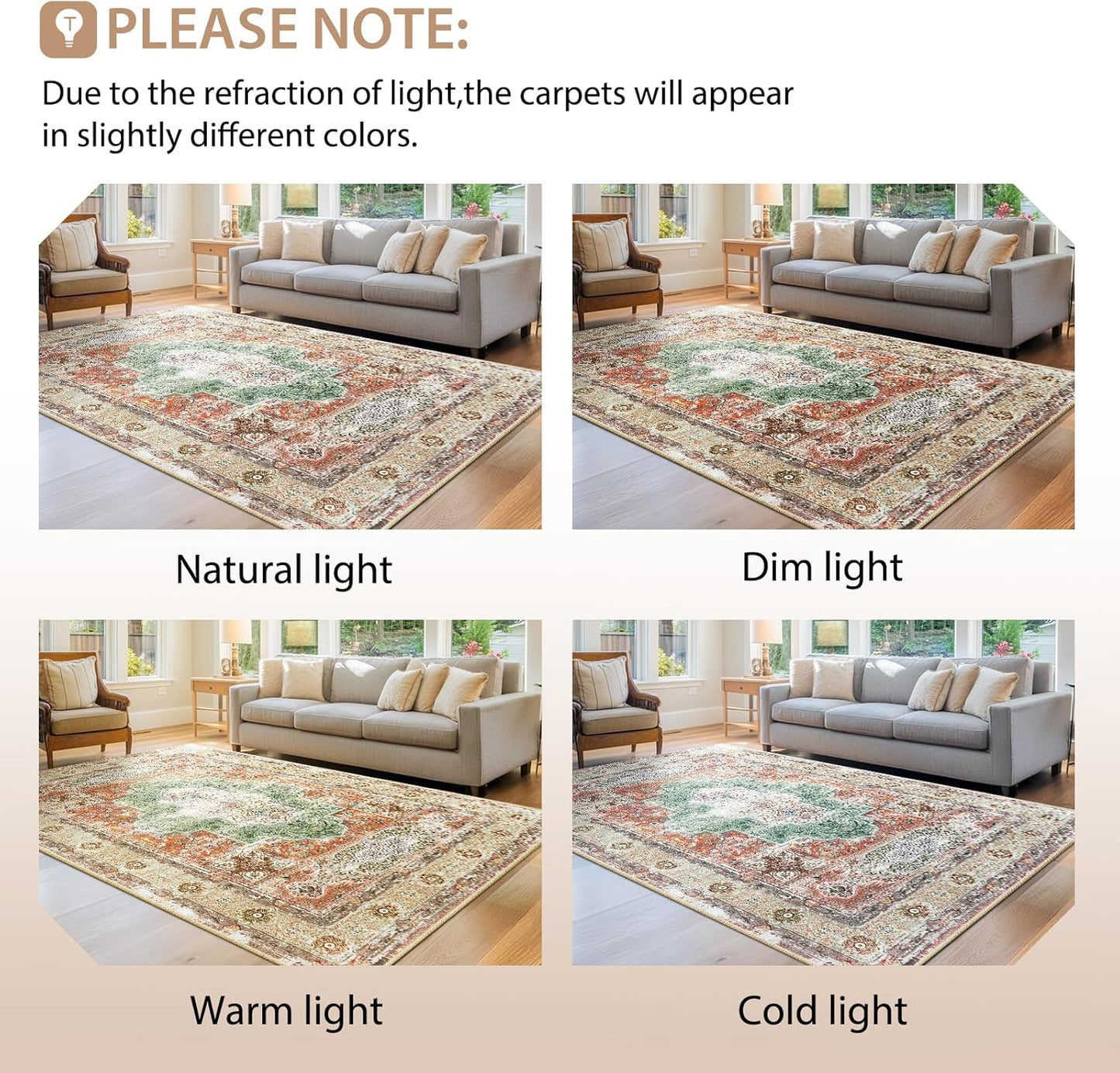 8X10 Area Rugs Machine Washable No Pile Non Slip Vintage Rugs for Living Room&Bedroom&Dinning Room Bohemian Distressed Carpet Indoor,Brick