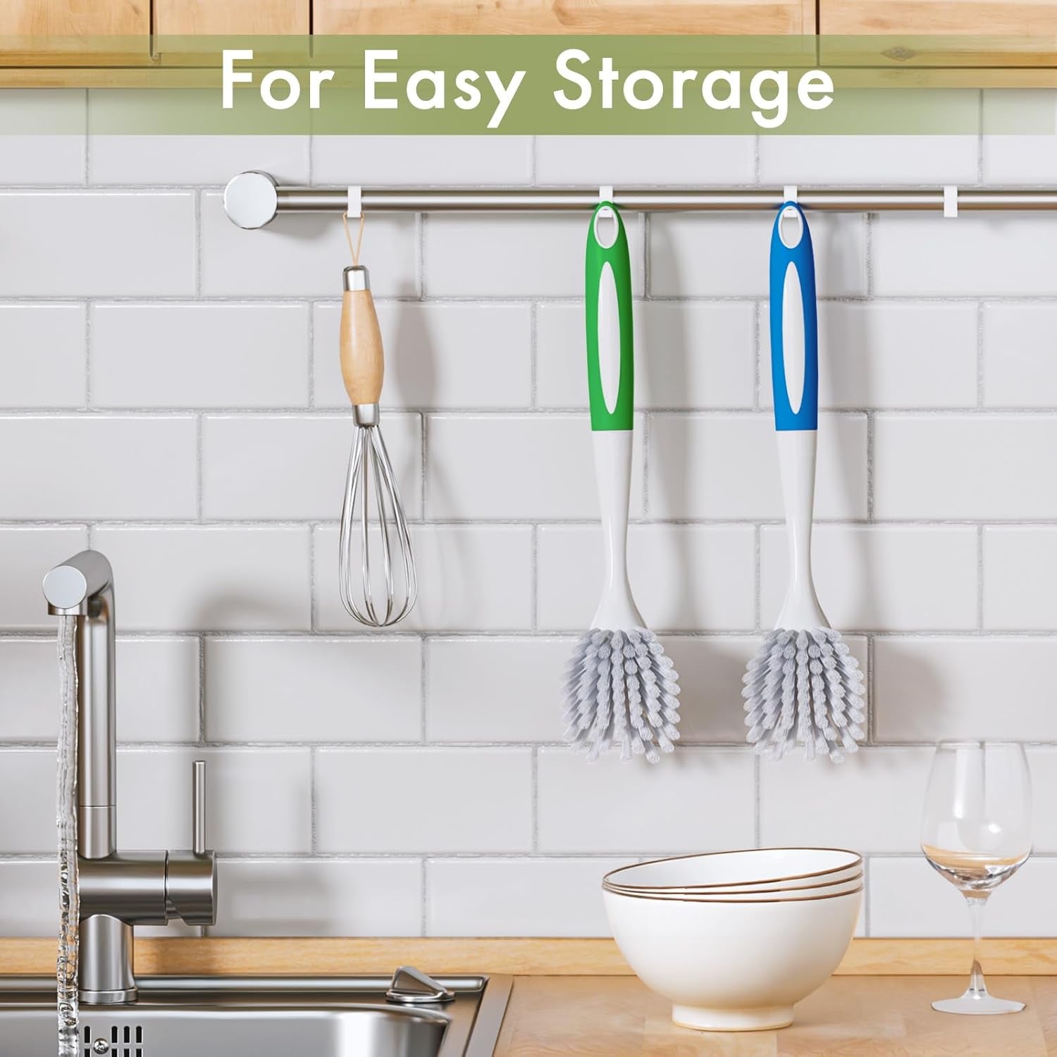 Dish Brush with Handle, 2 Pack Kitchen Scrub Brushes for Cleaning, Dish Scrubber with Stiff Bristles for Sink, Pots, Pans