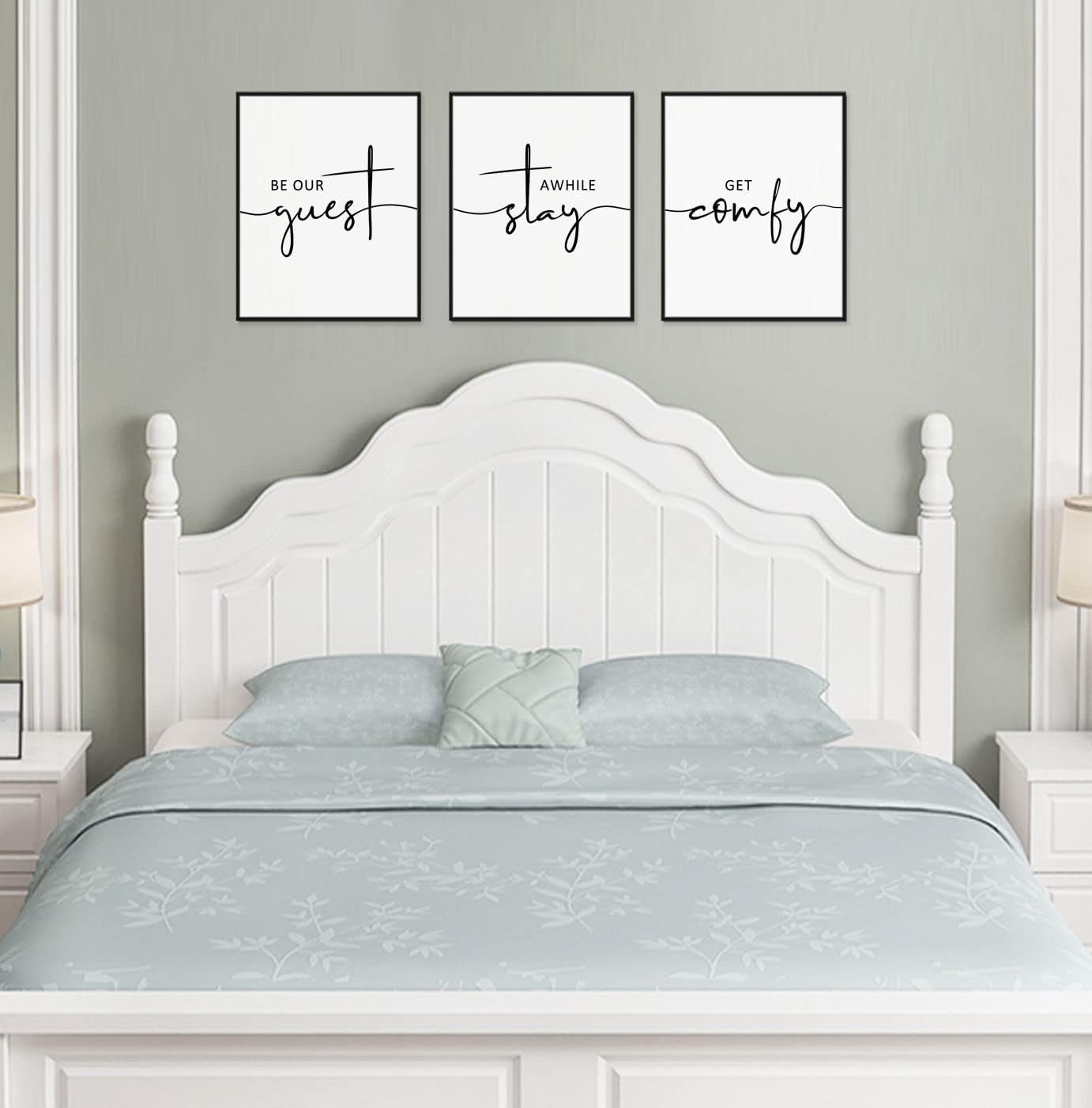 Guest Room Wall Art Be Our Guest Stay Awhile Get Comfy over the Bed Sign Wall Decor Bedroom Artwork Pictures New Home Decor UNFRAMED 11X14Inch