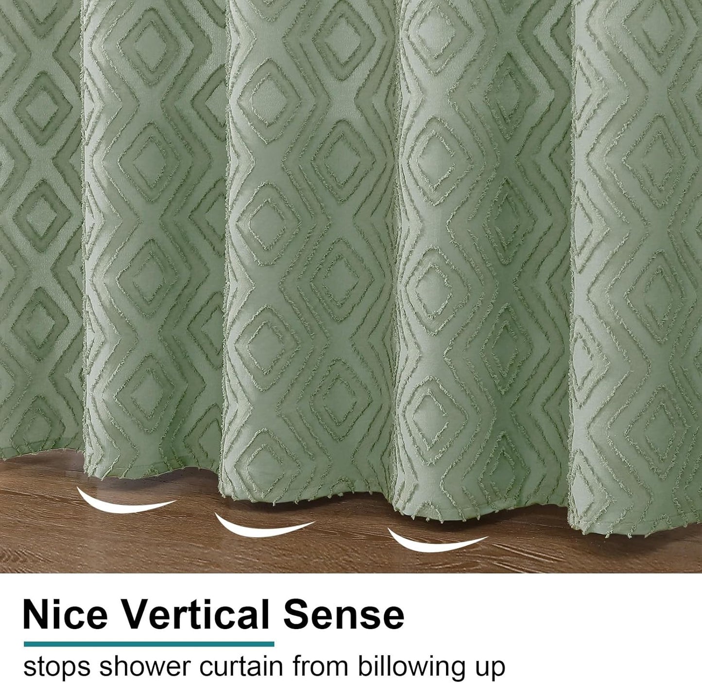 Diamo Stall Small Shower Curtain 36X72 Inch, Sage Green Premium Geometric Jacquard Textured Fabric for Bathroom, Soft Airy Wrinkle Free Decorative Shower Curtain with 12 Plastic Hooks