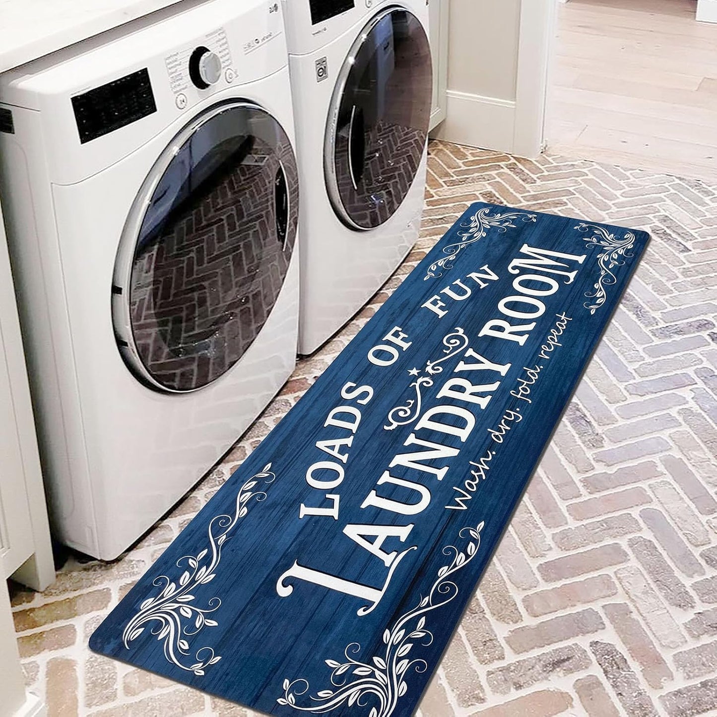 Laundry Room Rug Runner 20"X48" Non Slip Waterproof Laundry Mats for Laundry Room Decor Washable Floor Farmhouse Laundry Rug for Mudroom, Washroom, Bathroom, Navy Blue