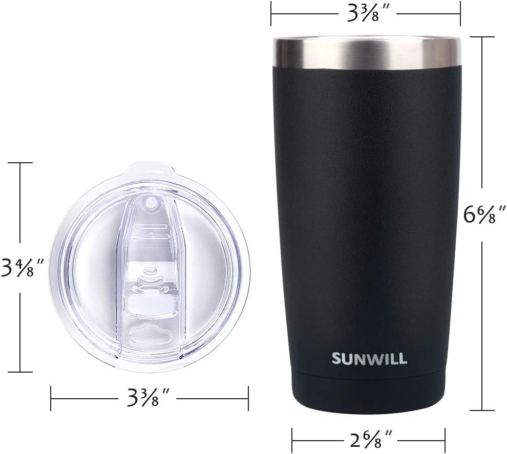 Travel Coffee Tumbler 20 Oz, Insulated Mug with Lid, Stainless Steel Cup for Outdoor, Powder Coated Black