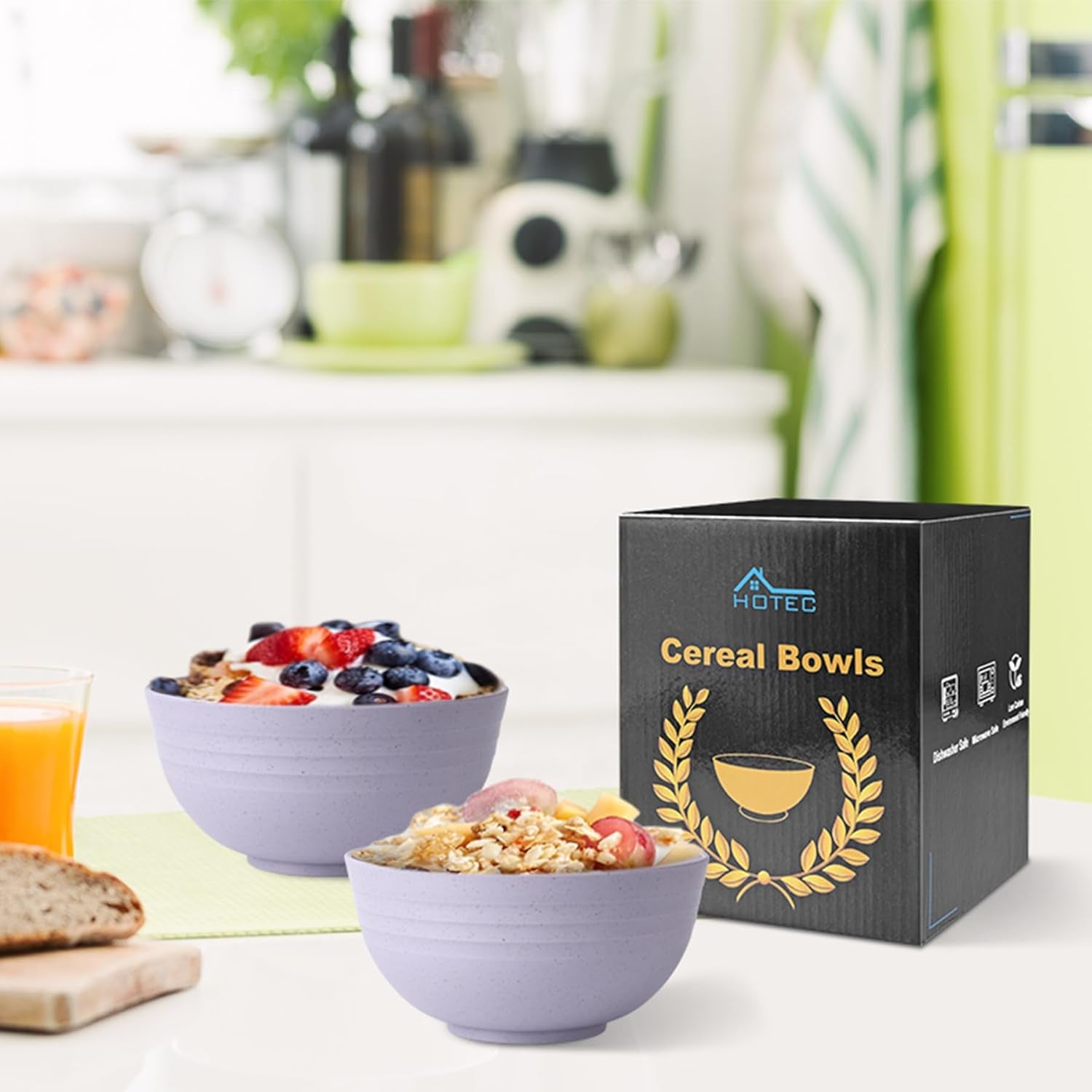 BPA Free Unbreakable Wheat Straw Cereal Bowls - Microwave & Dishwasher Safe Soup and Salad Bowls, Set of 8, 26Oz, Purple