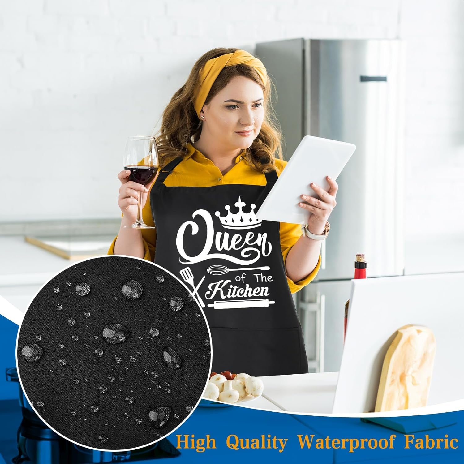 Funny Aprons for Women, 39’’ X 39'' plus Size Aprons Queen of the Kitchen Cooking Aprons Women Personalized Custom Aprons Adjustable Chef Baking Apron Gifts for Mom Wife Sister Grandma