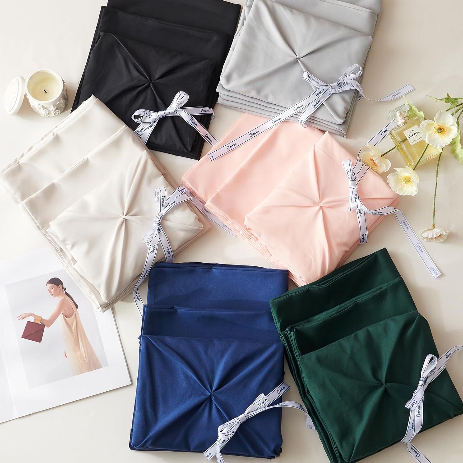 Queen Comforter Set 7 Pieces Bed in a Bag Black Premium Comforters Queen Size Bed Set Pintuck Pinch Pleat Complete Bedding Sets with Comforter, Flat Sheet, Fitted Sheet and Pillowcases & Shams