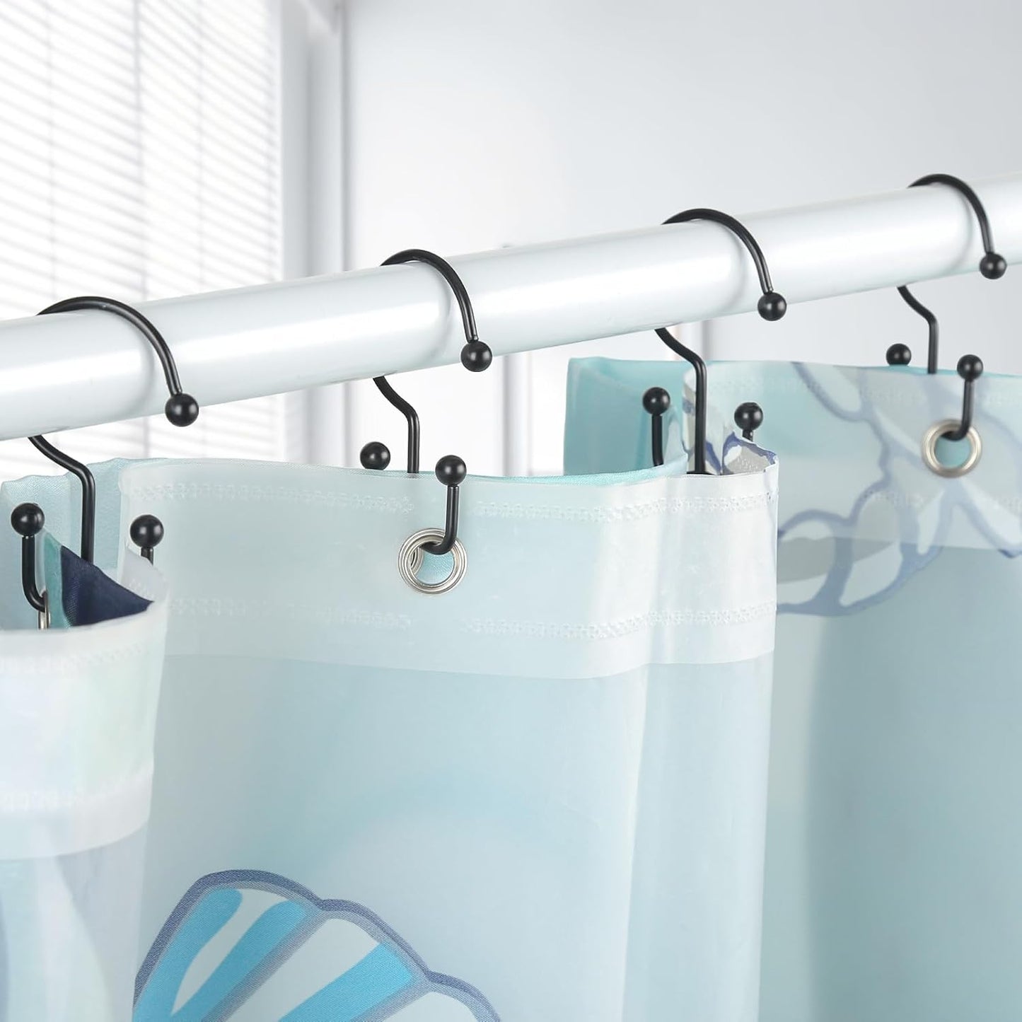 Shower Curtain Hooks, 12 Pcs Shower Curtain Rings, Durable Rust Proof Black Shower Curtain Hooks, Shower Rings for Curtain, Double Glide Shower Hooks for Shower Curtain Rods, Black