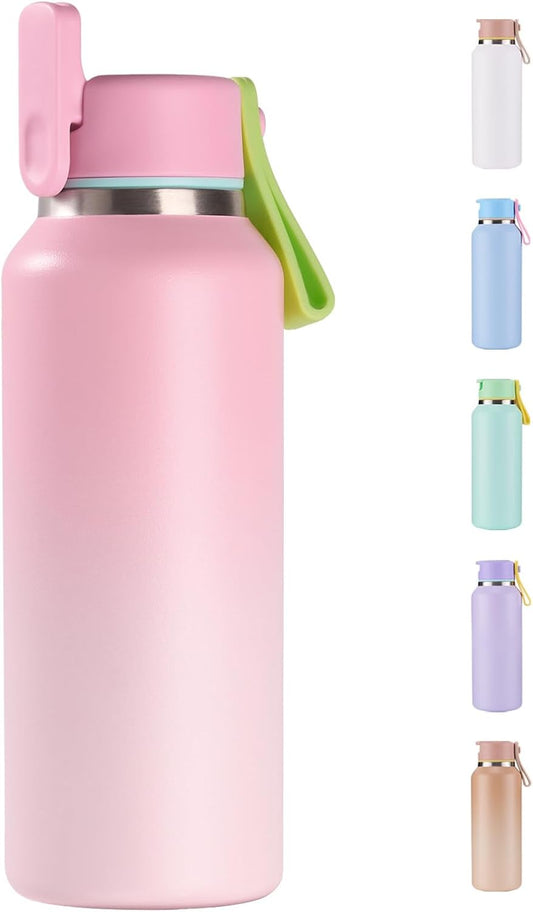 12Oz Toddler Cup, Insulated Kids Water Bottle for School Boys&Girls, 304 Stainless Steel Sport Water Bottle with Straws, Bpa-Free, Gradient Pink