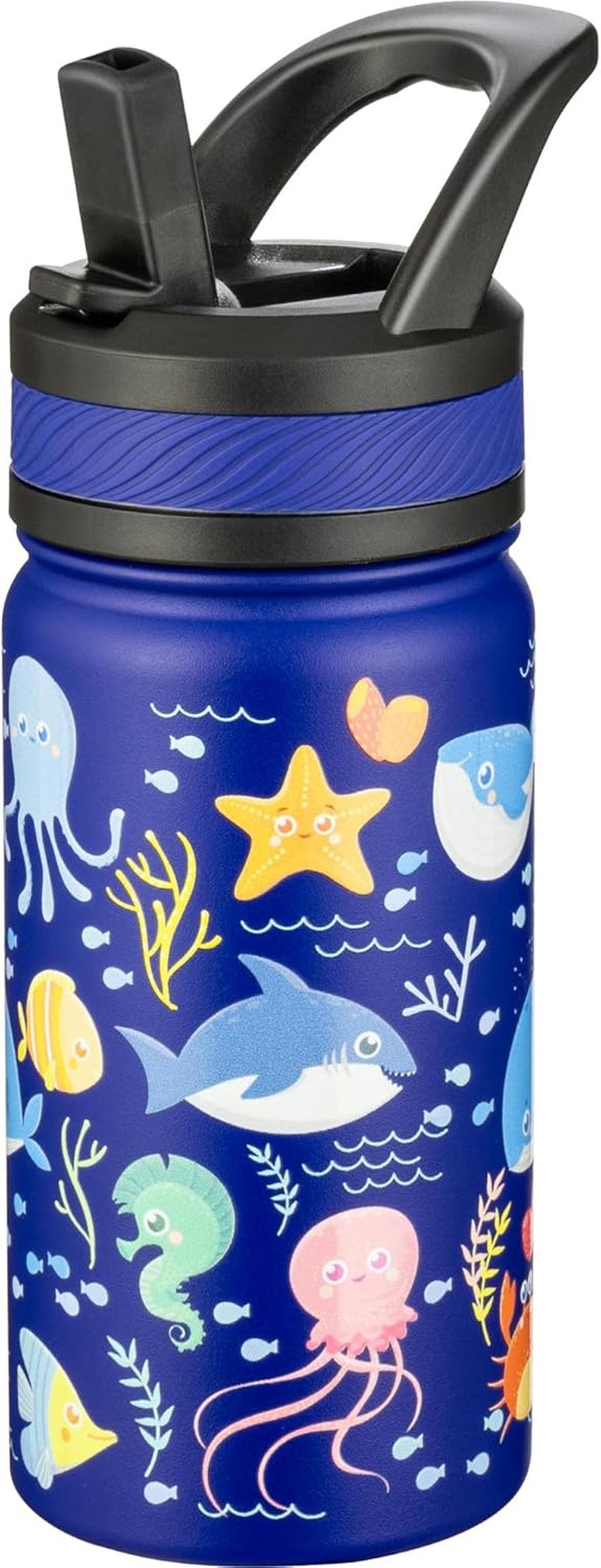 14 Oz Kids Insulated Water Bottle with Straw - Stainless Steel Double Wall Vacuum Cup, Leakproof, BPA Free, Suitable for Boys and Girls(Blue - Ocean)